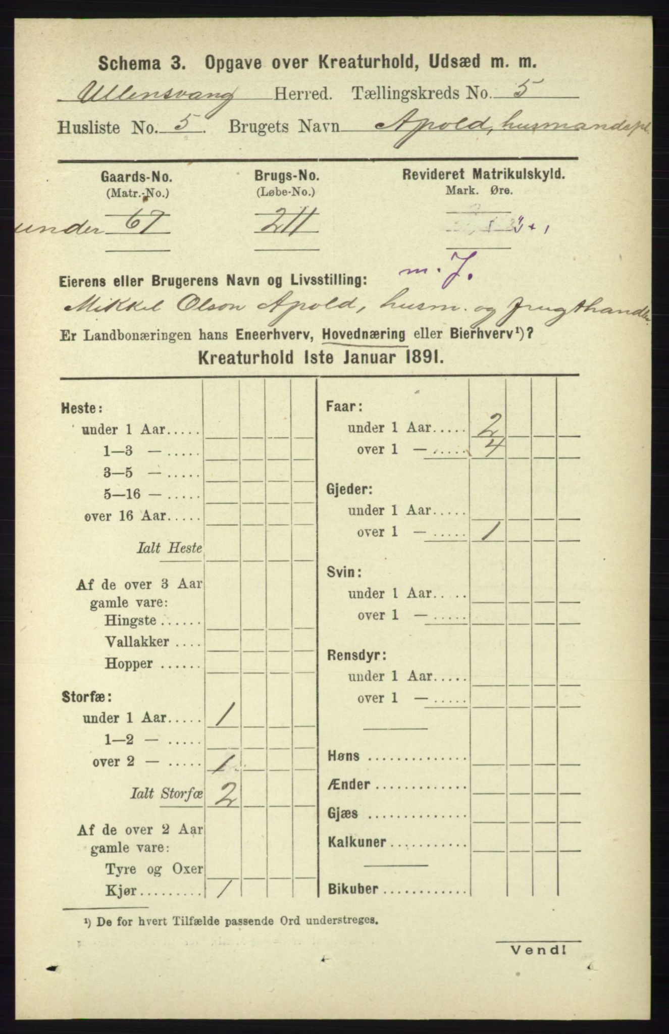 RA, 1891 census for 1230 Ullensvang, 1891, p. 7147