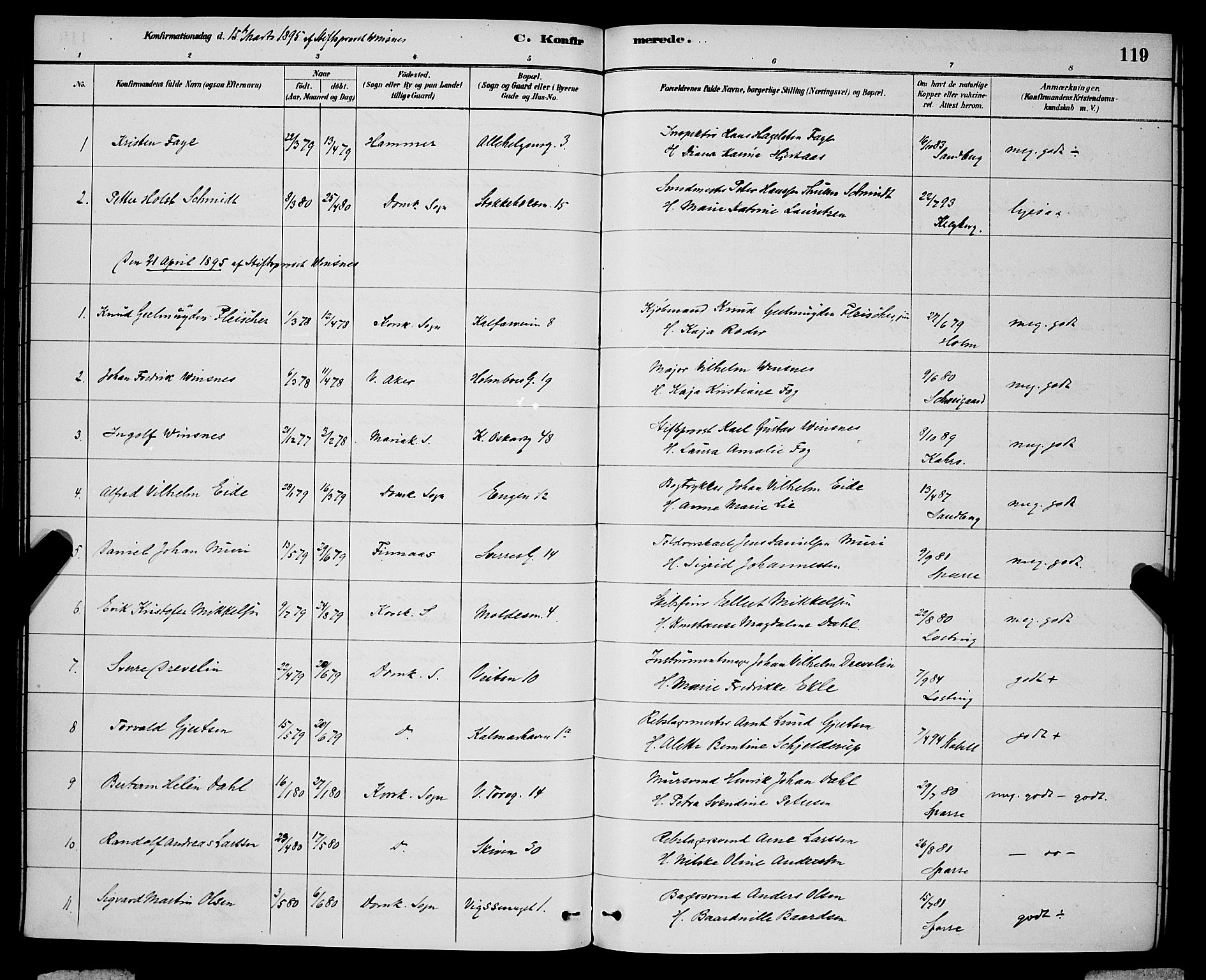Domkirken sokneprestembete, AV/SAB-A-74801/H/Hab/L0024: Parish register (copy) no. C 4, 1880-1899, p. 119