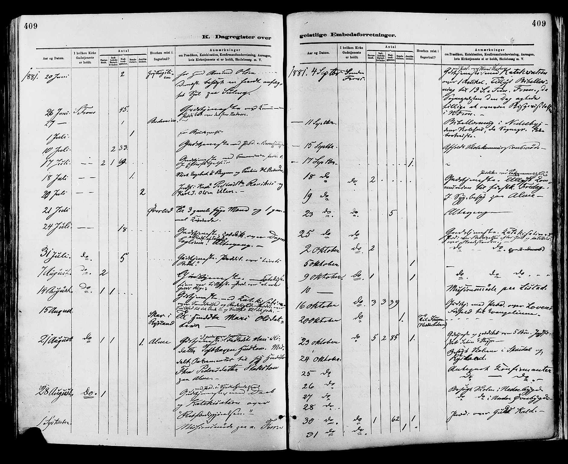 Sør-Fron prestekontor, AV/SAH-PREST-010/H/Ha/Haa/L0003: Parish register (official) no. 3, 1881-1897, p. 409