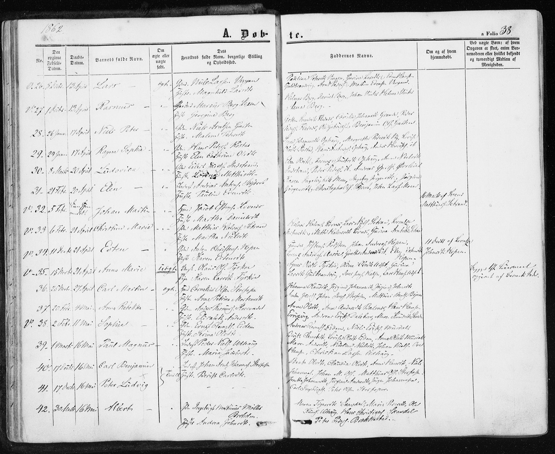 Ministerialprotokoller, klokkerbøker og fødselsregistre - Sør-Trøndelag, SAT/A-1456/659/L0737: Parish register (official) no. 659A07, 1857-1875, p. 38