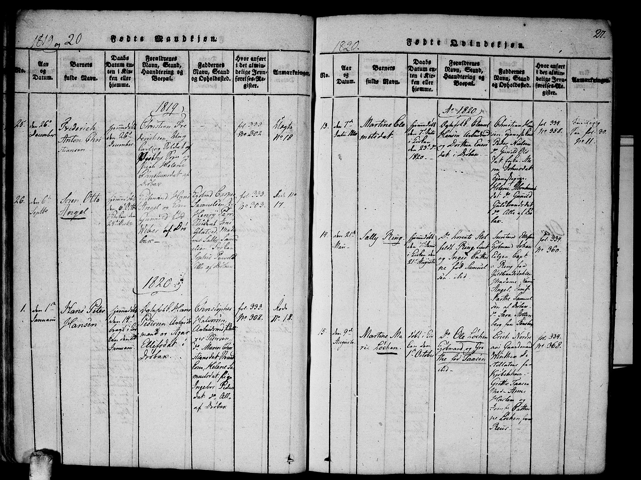 Drøbak prestekontor Kirkebøker, AV/SAO-A-10142a/F/Fa/L0001: Parish register (official) no. I 1, 1816-1842, p. 27