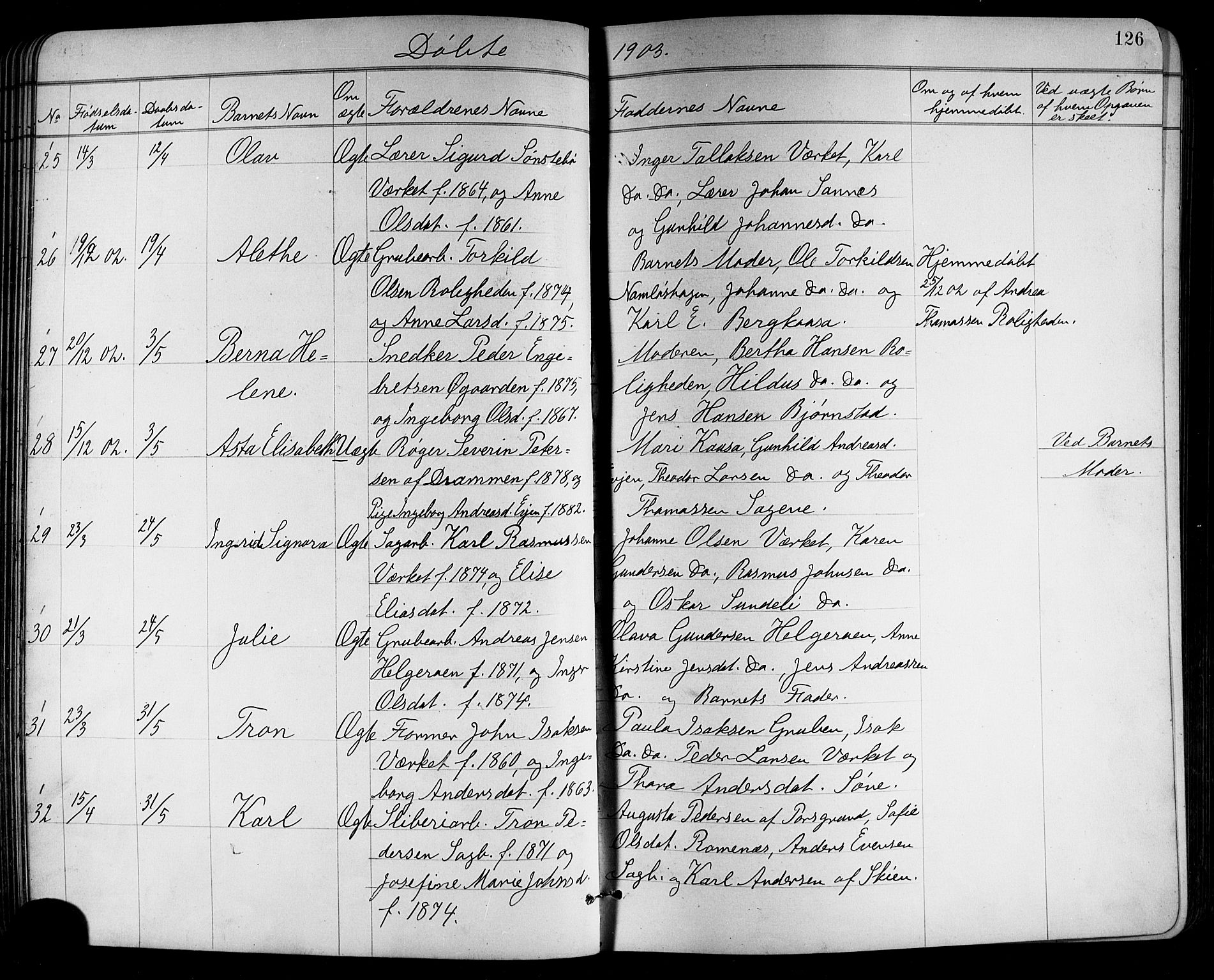 Holla kirkebøker, AV/SAKO-A-272/G/Ga/L0005: Parish register (copy) no. I 5, 1891-1917, p. 126