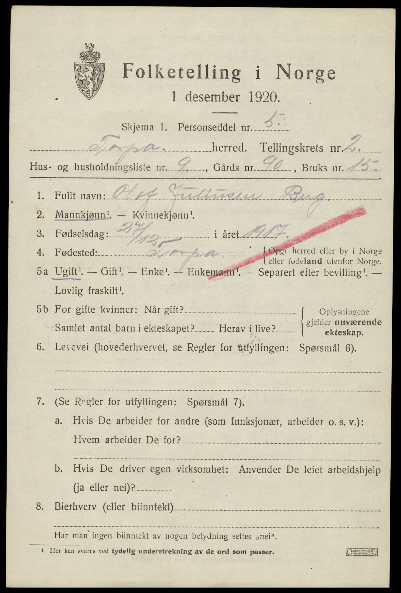 SAH, 1920 census for Torpa, 1920, p. 1759