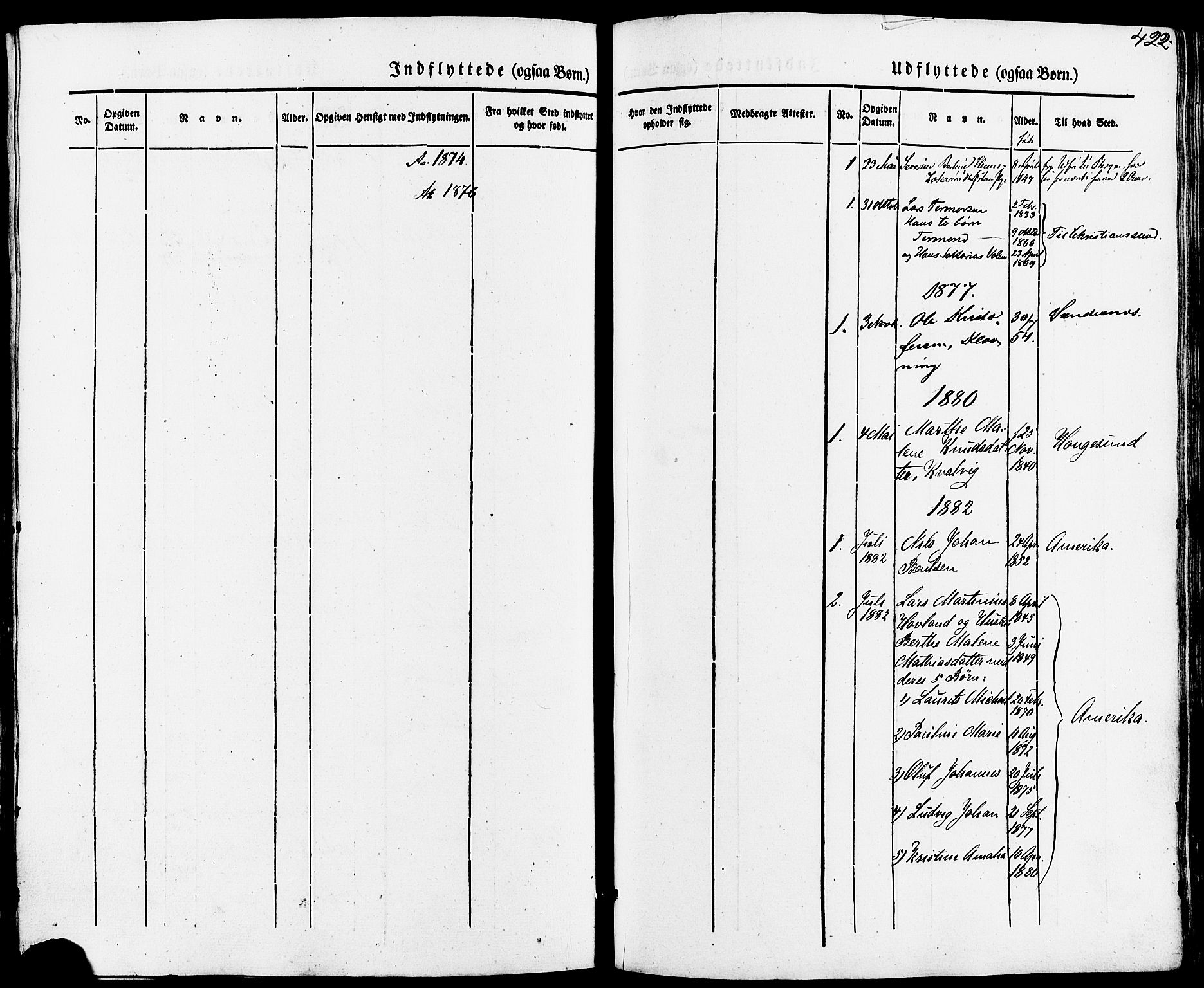 Torvastad sokneprestkontor, AV/SAST-A -101857/H/Ha/Haa/L0007: Parish register (official) no. A 7, 1838-1882, p. 422