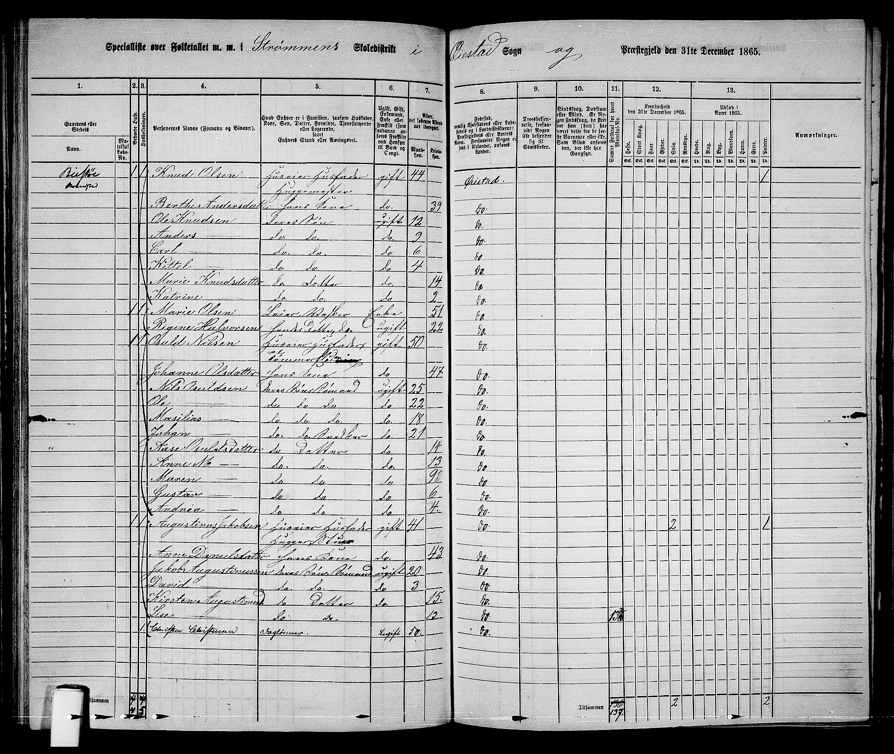 RA, 1865 census for Øyestad, 1865, p. 116