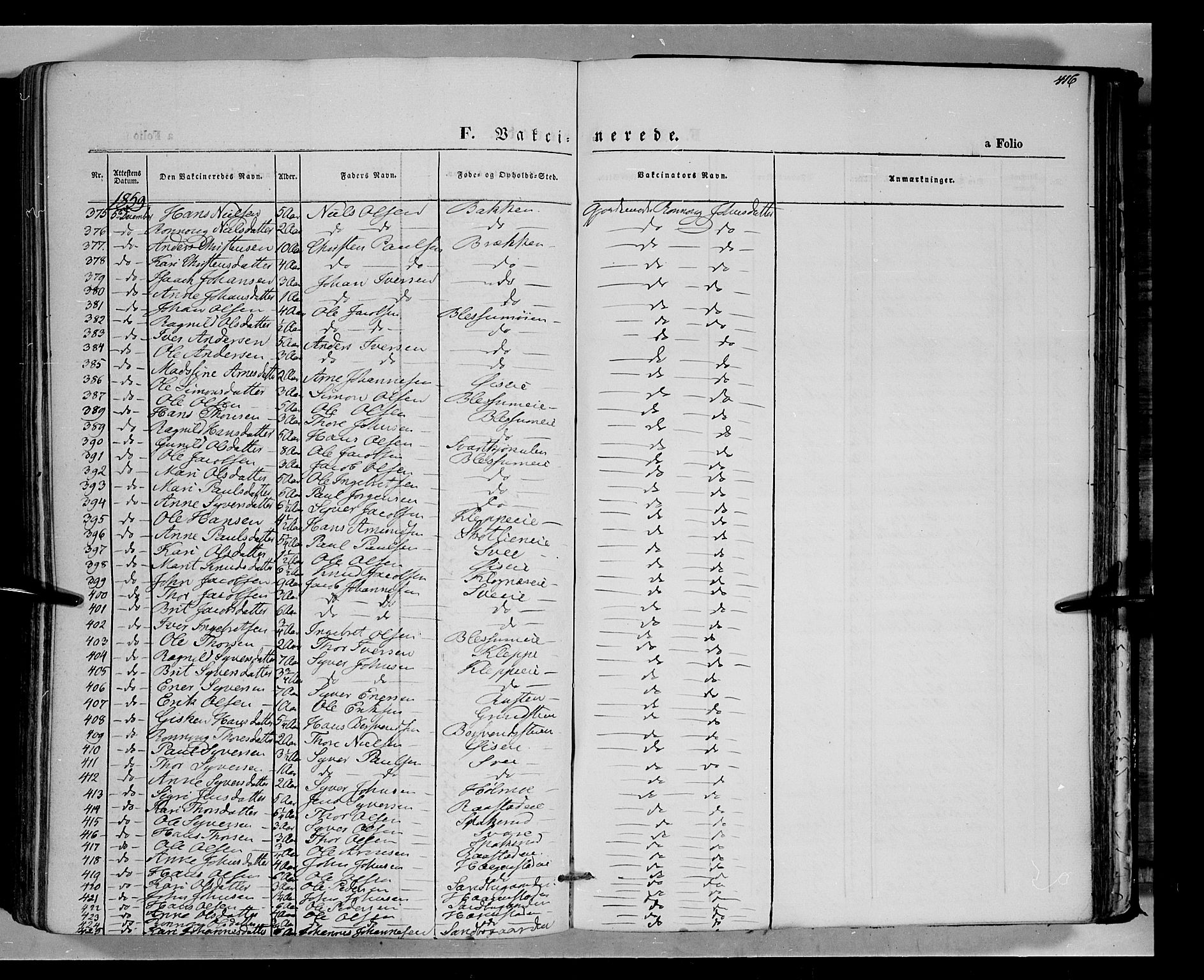 Vågå prestekontor, SAH/PREST-076/H/Ha/Haa/L0006: Parish register (official) no. 6 /1, 1856-1872, p. 416