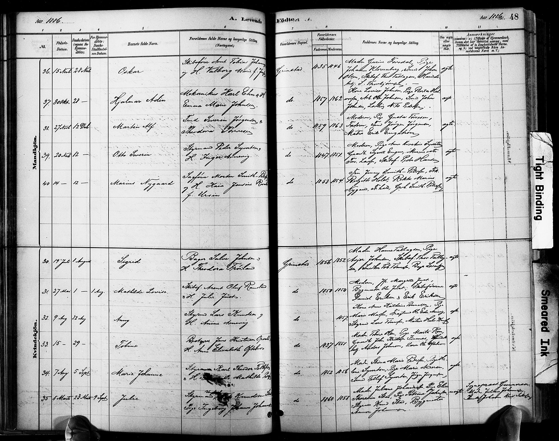 Grimstad sokneprestkontor, AV/SAK-1111-0017/F/Fb/L0001: Parish register (copy) no. B 1, 1881-1922, p. 48