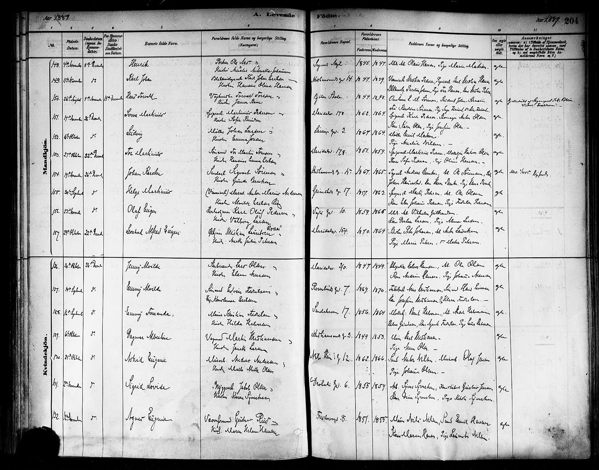 Sagene prestekontor Kirkebøker, SAO/A-10796/F/L0001: Parish register (official) no. 1, 1880-1893, p. 204