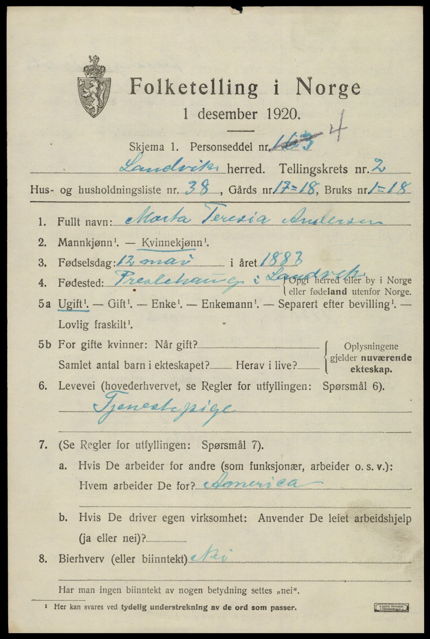 SAK, 1920 census for Landvik, 1920, p. 2092