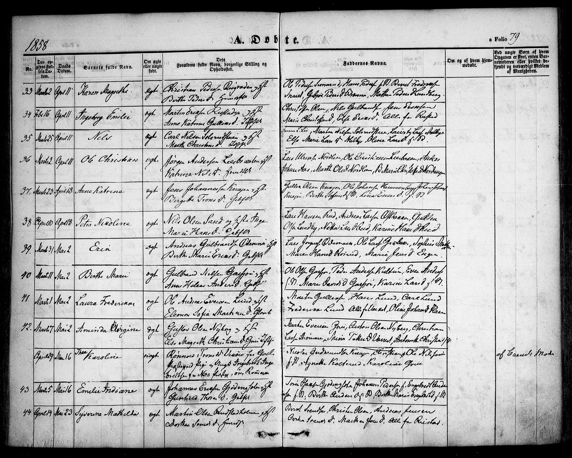 Hurdal prestekontor Kirkebøker, AV/SAO-A-10889/F/Fa/L0005: Parish register (official) no. I 5, 1846-1859, p. 79