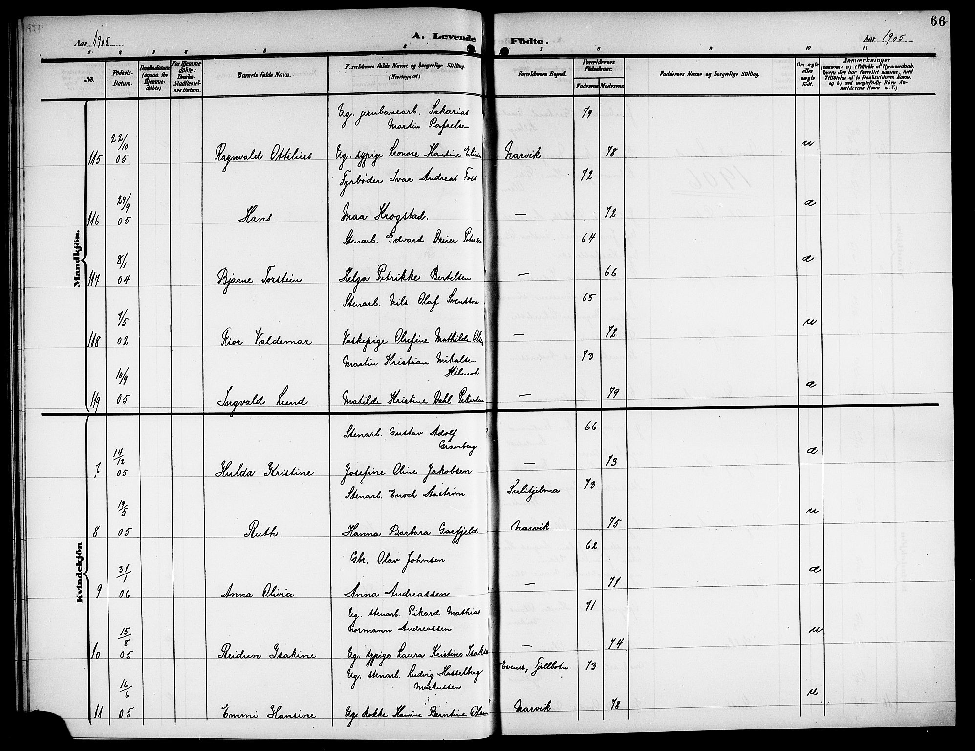 Ministerialprotokoller, klokkerbøker og fødselsregistre - Nordland, AV/SAT-A-1459/871/L1012: Parish register (copy) no. 871C01, 1902-1909, p. 66