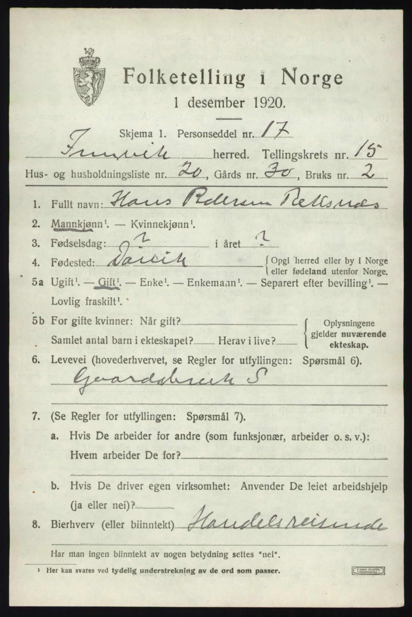 SAB, 1920 census for Innvik, 1920, p. 6407