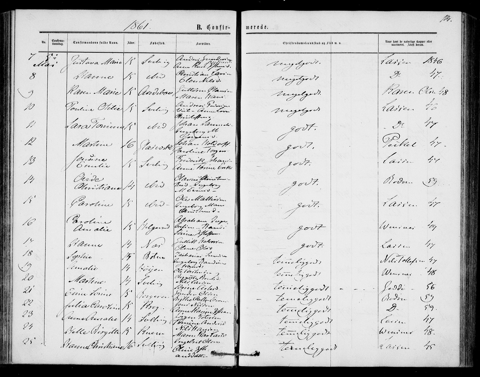 Strømm kirkebøker, AV/SAKO-A-322/F/Fa/L0001: Parish register (official) no. I 1, 1861-1869, p. 114