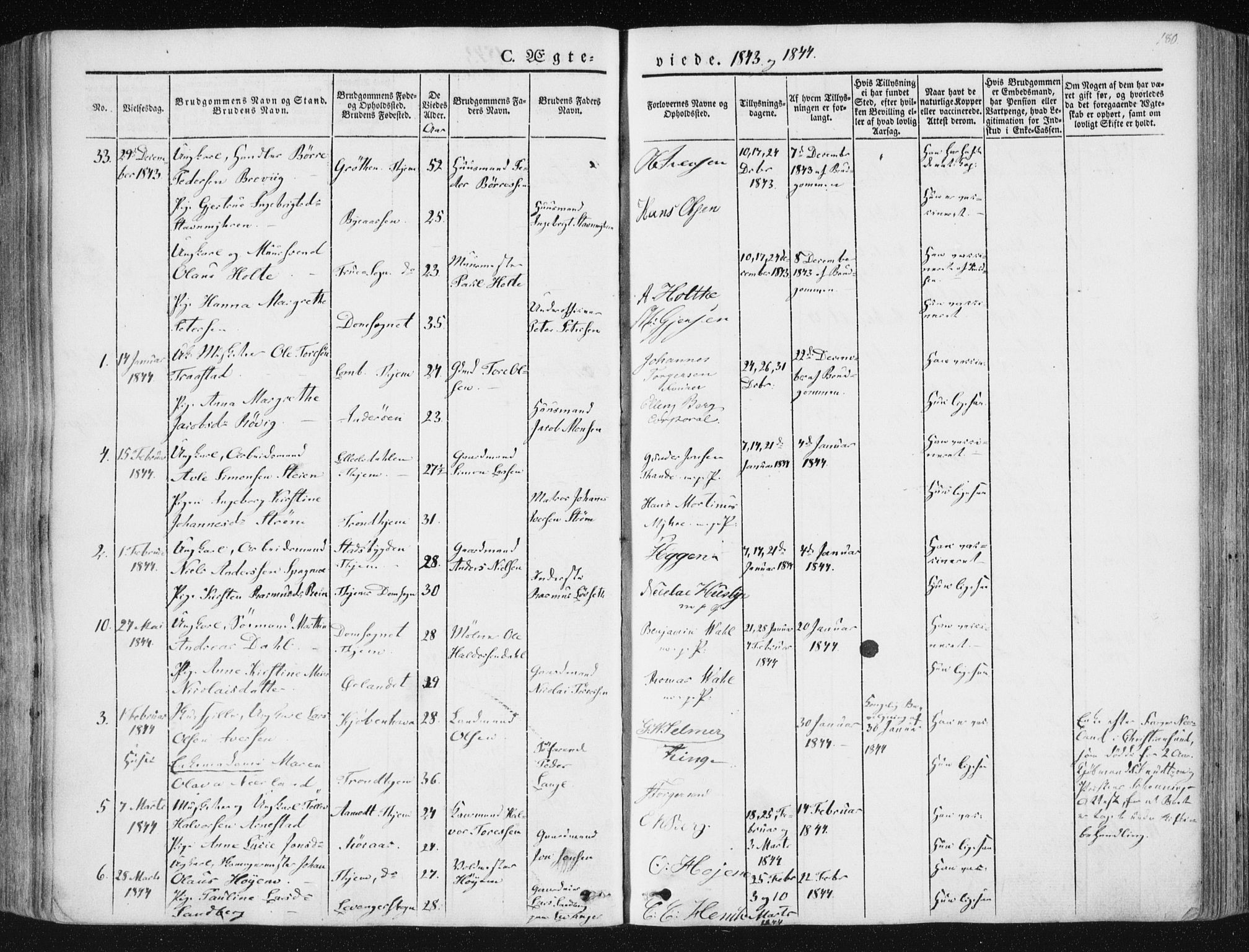 Ministerialprotokoller, klokkerbøker og fødselsregistre - Sør-Trøndelag, SAT/A-1456/602/L0110: Parish register (official) no. 602A08, 1840-1854, p. 180