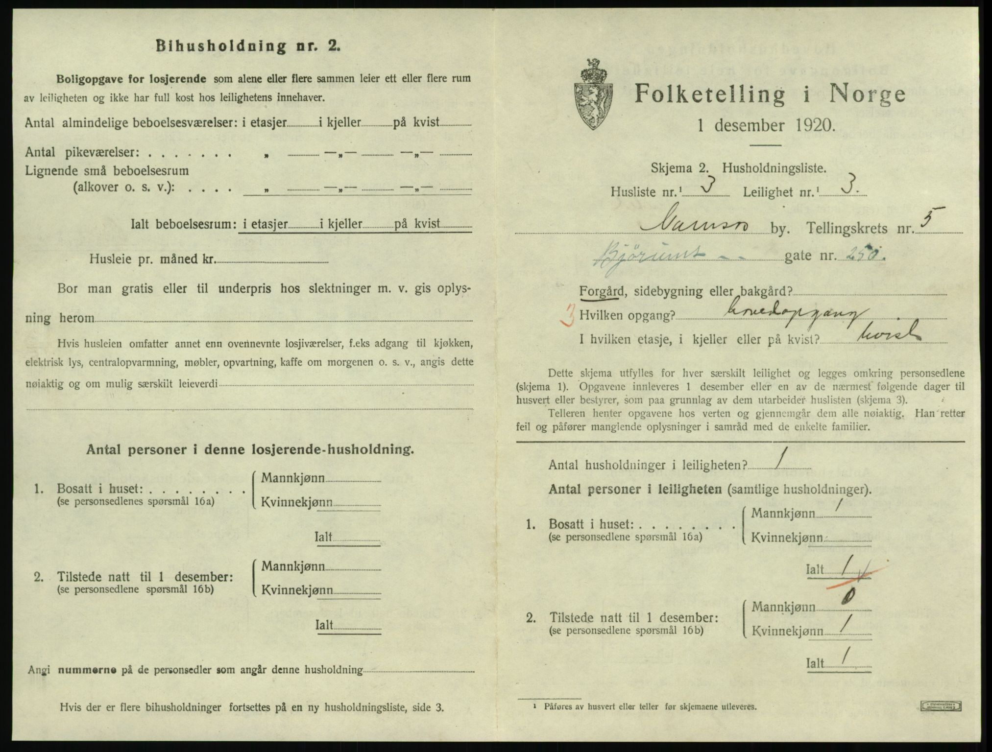 SAT, 1920 census for Namsos, 1920, p. 1611