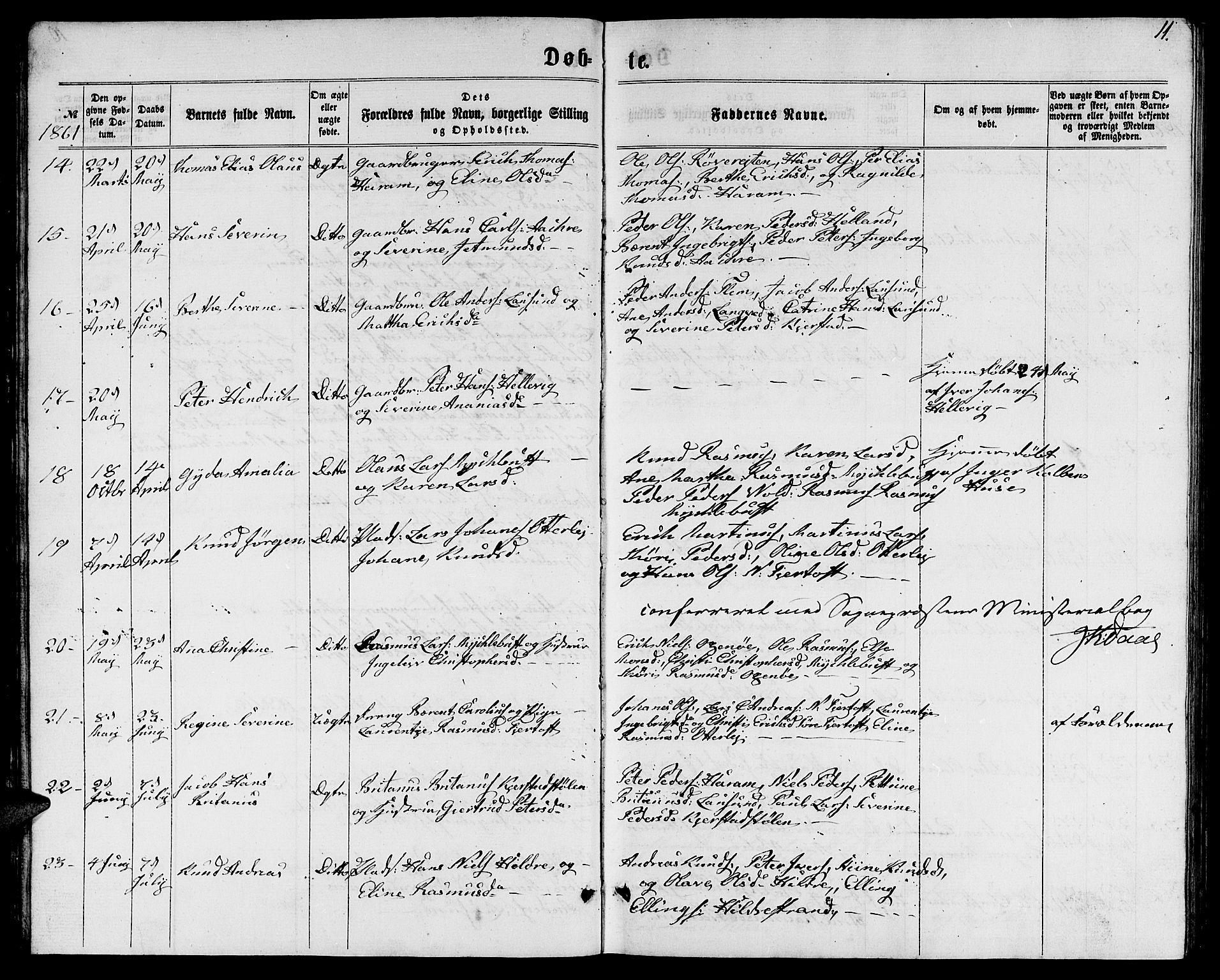 Ministerialprotokoller, klokkerbøker og fødselsregistre - Møre og Romsdal, SAT/A-1454/536/L0508: Parish register (copy) no. 536C03, 1860-1870, p. 11