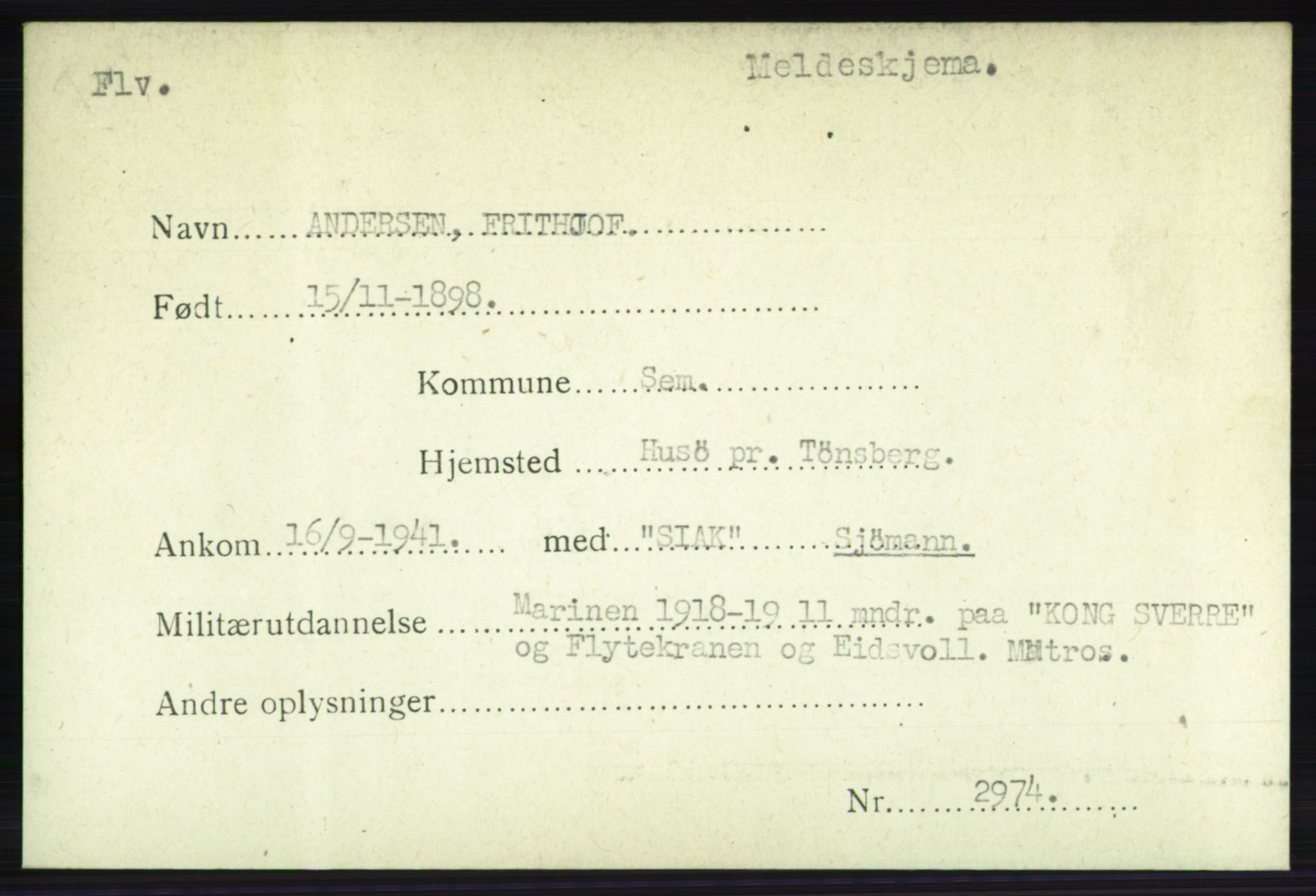 Forsvarets Overkommando. 2. kontor. Arkiv 8.1. Mottakersentralen FDE og FO.II, AV/RA-RAFA-6952/P/Pa/L0001: AA/Å - Andvig , 1940-1945, p. 455