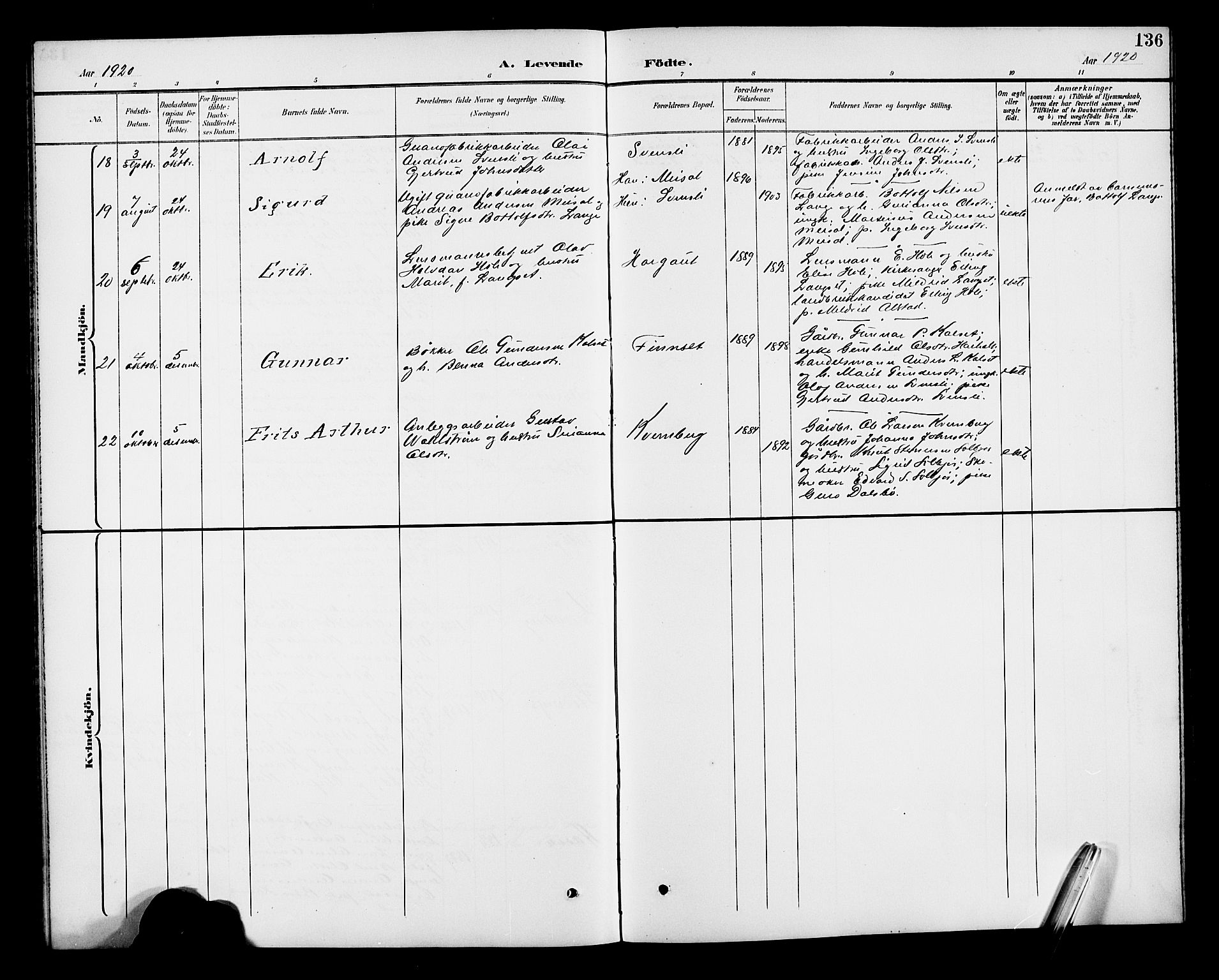 Ministerialprotokoller, klokkerbøker og fødselsregistre - Møre og Romsdal, AV/SAT-A-1454/551/L0632: Parish register (copy) no. 551C04, 1894-1920, p. 136