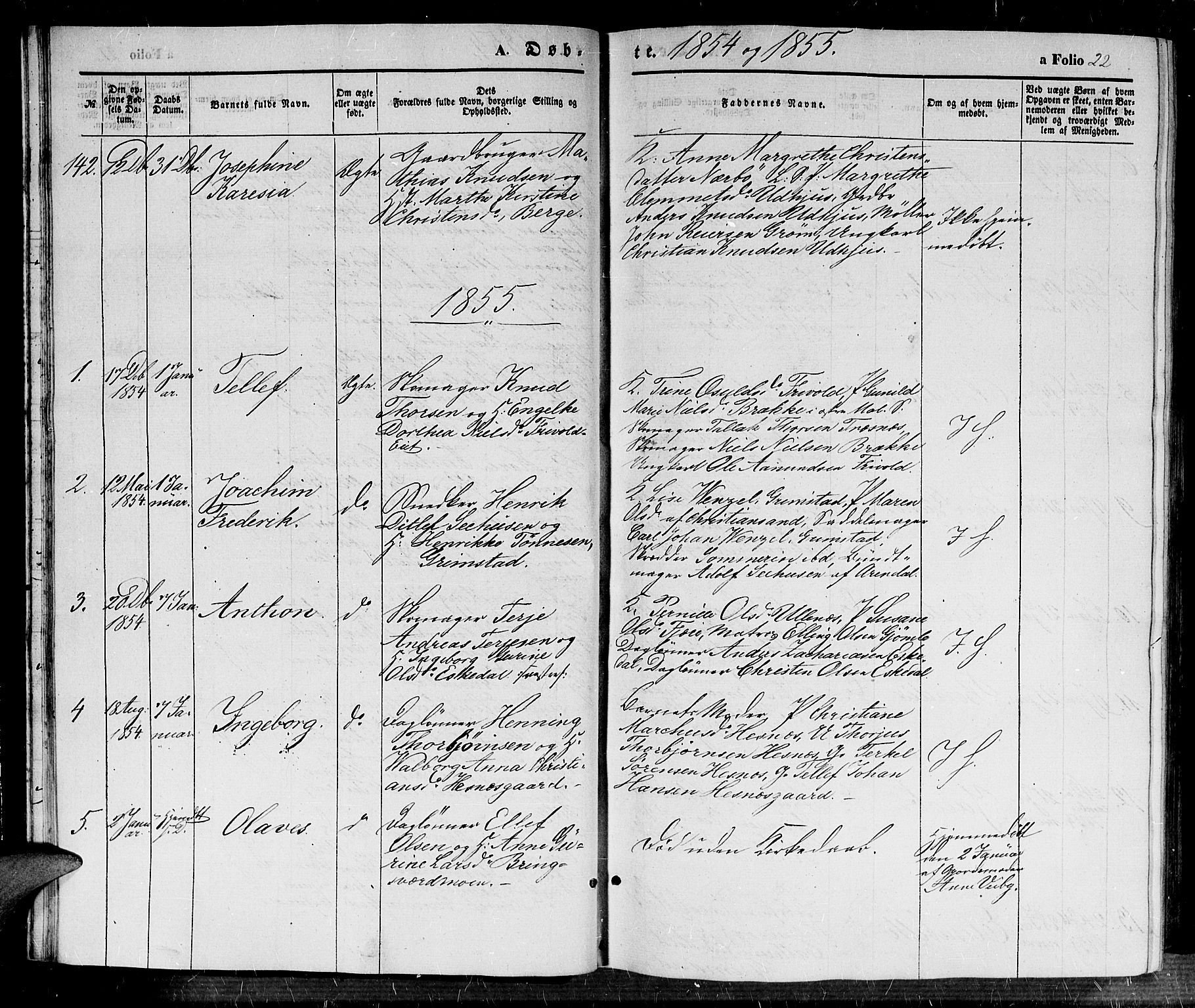 Fjære sokneprestkontor, SAK/1111-0011/F/Fb/L0008: Parish register (copy) no. B 8, 1854-1867, p. 22