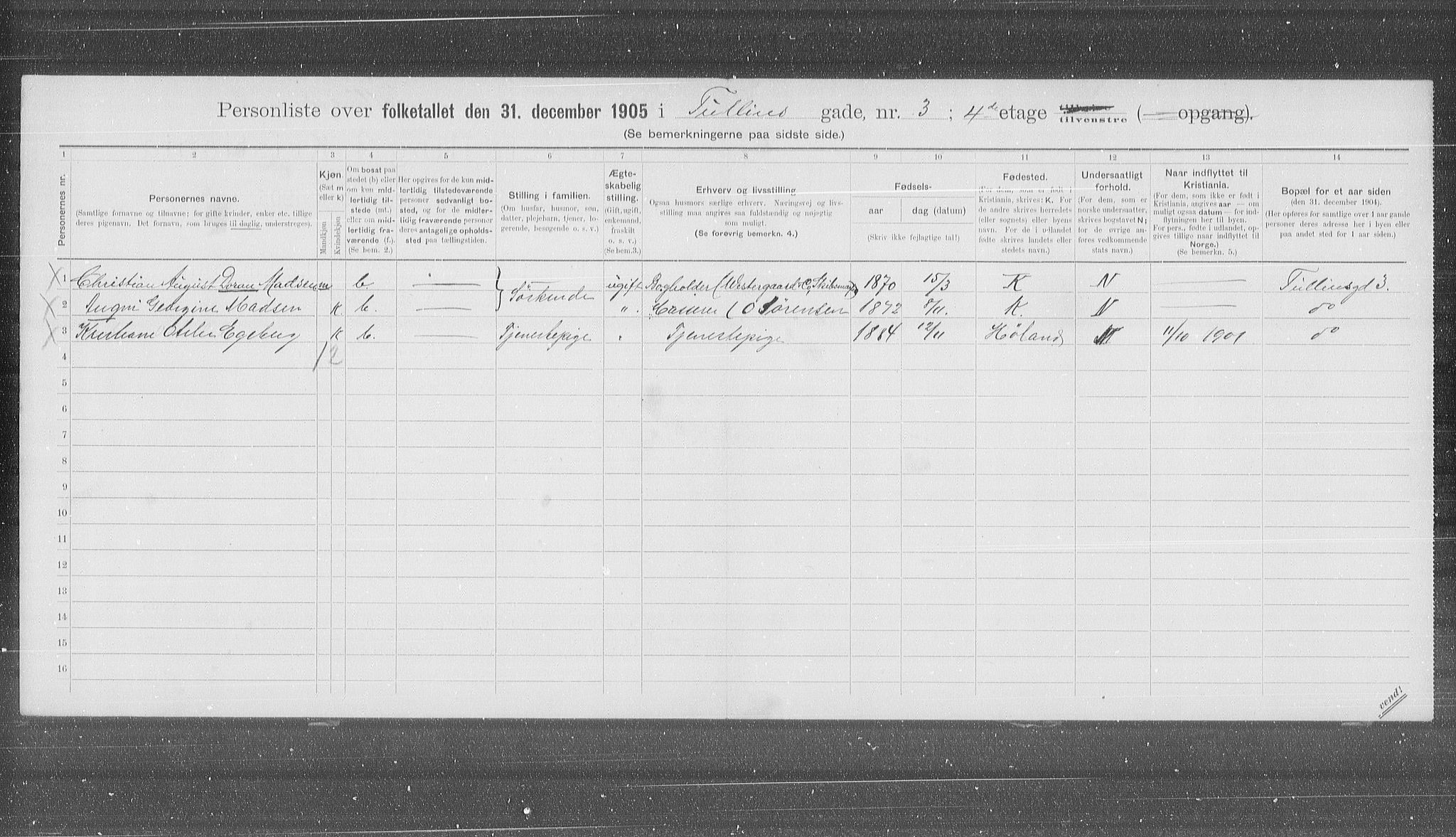 OBA, Municipal Census 1905 for Kristiania, 1905, p. 61645