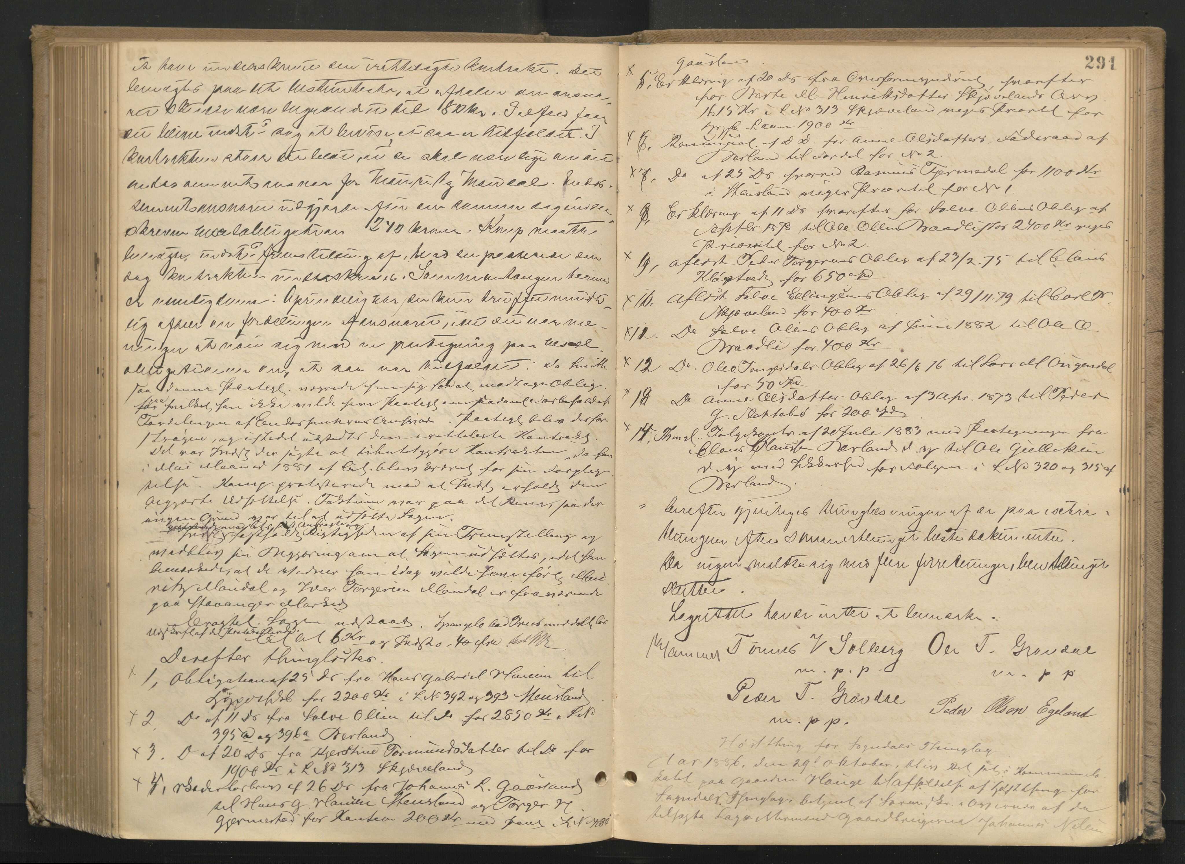 Dalane sorenskriveri, AV/SAST-A-100309/001/3/30/30BA/L0003: TINGBOK, 1882-1888, p. 290b-291a