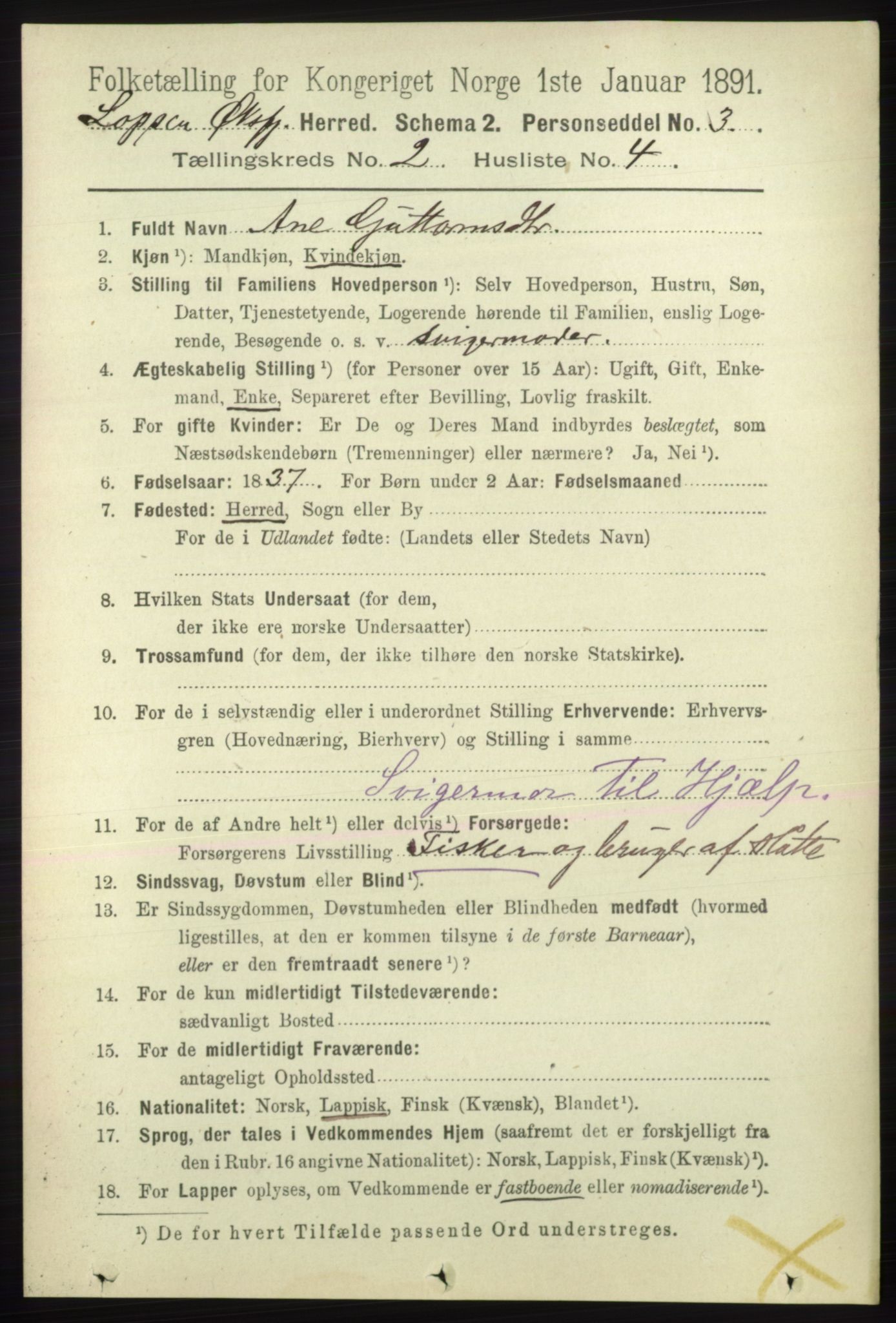 RA, 1891 census for 2014 Loppa, 1891, p. 390