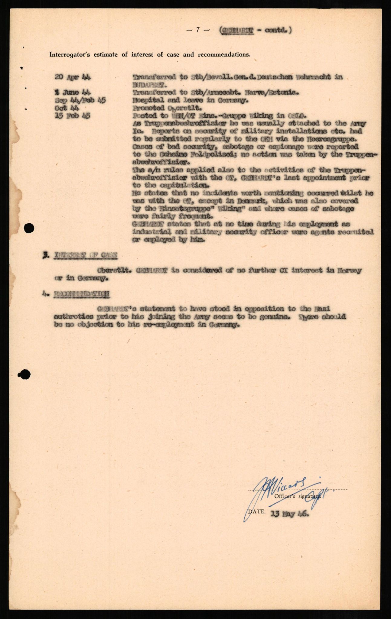 Forsvaret, Forsvarets overkommando II, AV/RA-RAFA-3915/D/Db/L0009: CI Questionaires. Tyske okkupasjonsstyrker i Norge. Tyskere., 1945-1946, p. 335