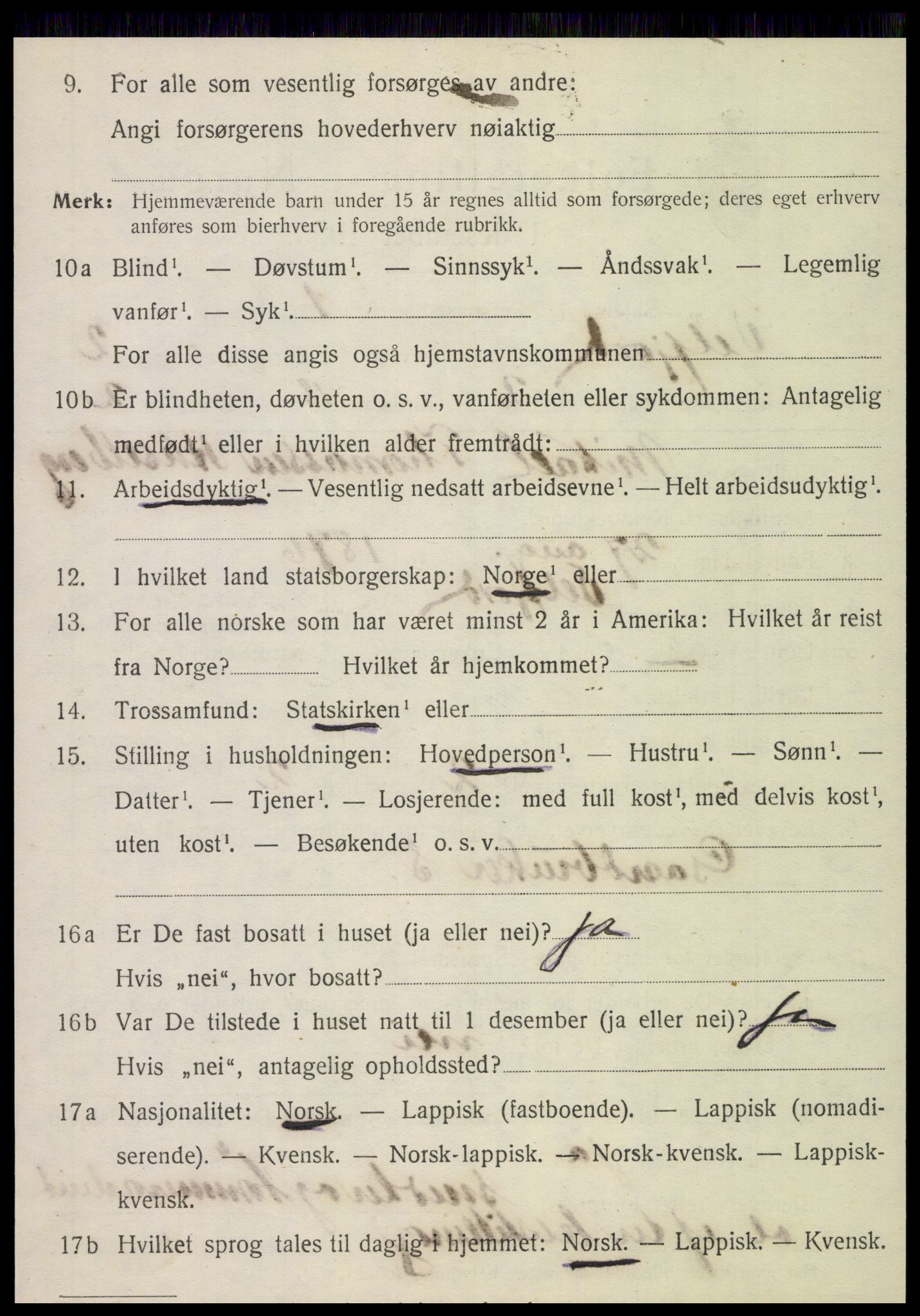 SAT, 1920 census for Velfjord, 1920, p. 1218