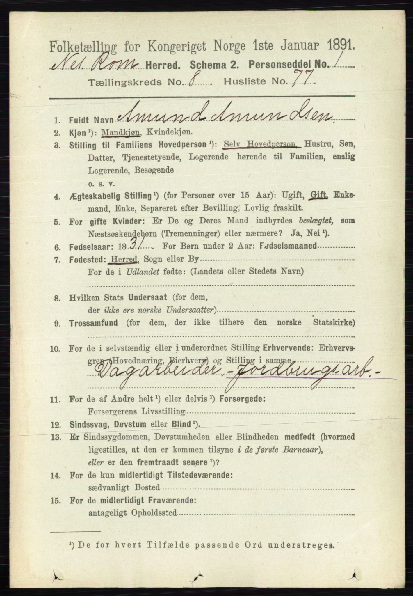RA, 1891 census for 0236 Nes, 1891, p. 5063
