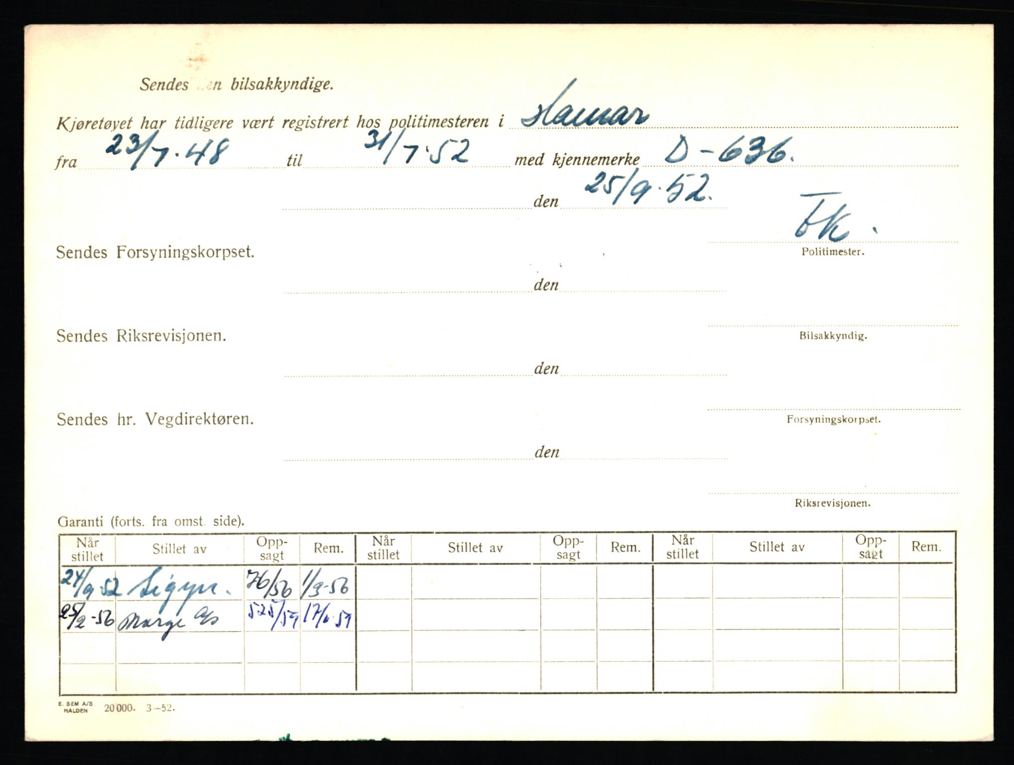 Stavanger trafikkstasjon, AV/SAST-A-101942/0/F/L0009: L-3000 - L-3349, 1930-1971, p. 310