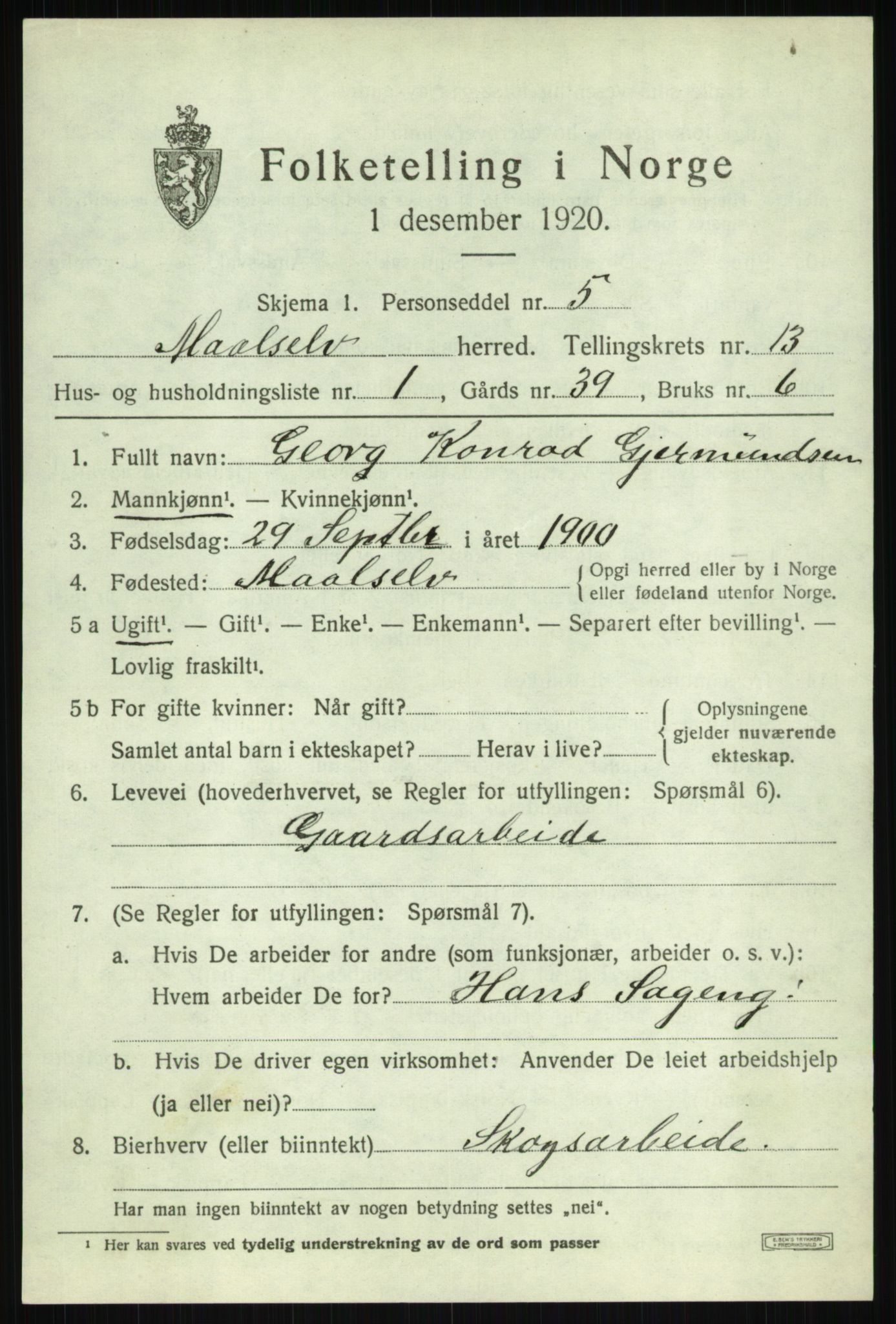 SATØ, 1920 census for Målselv, 1920, p. 6733