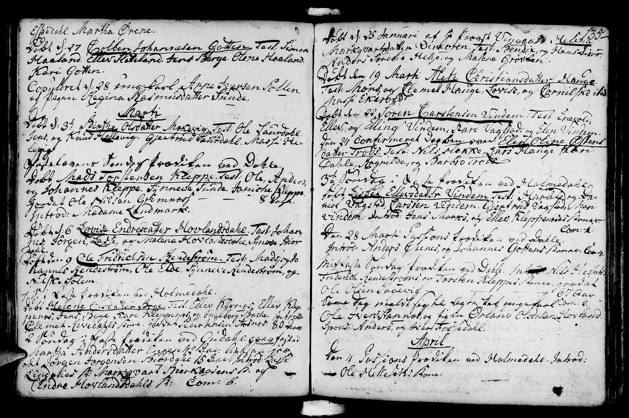 Fjaler sokneprestembete, SAB/A-79801/H/Haa/Haaa/L0003: Parish register (official) no. A 3, 1799-1814, p. 135