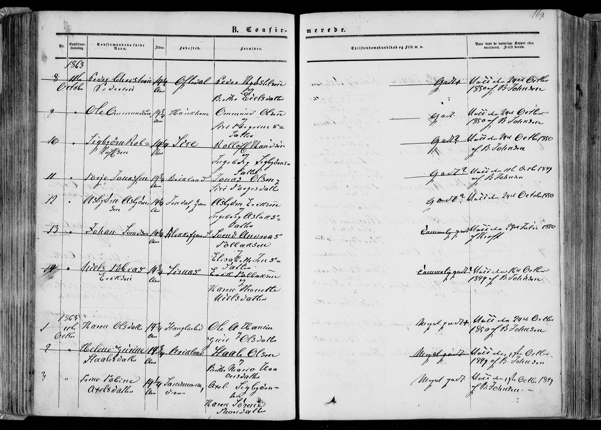 Bakke sokneprestkontor, AV/SAK-1111-0002/F/Fa/Faa/L0006: Parish register (official) no. A 6, 1855-1877, p. 169