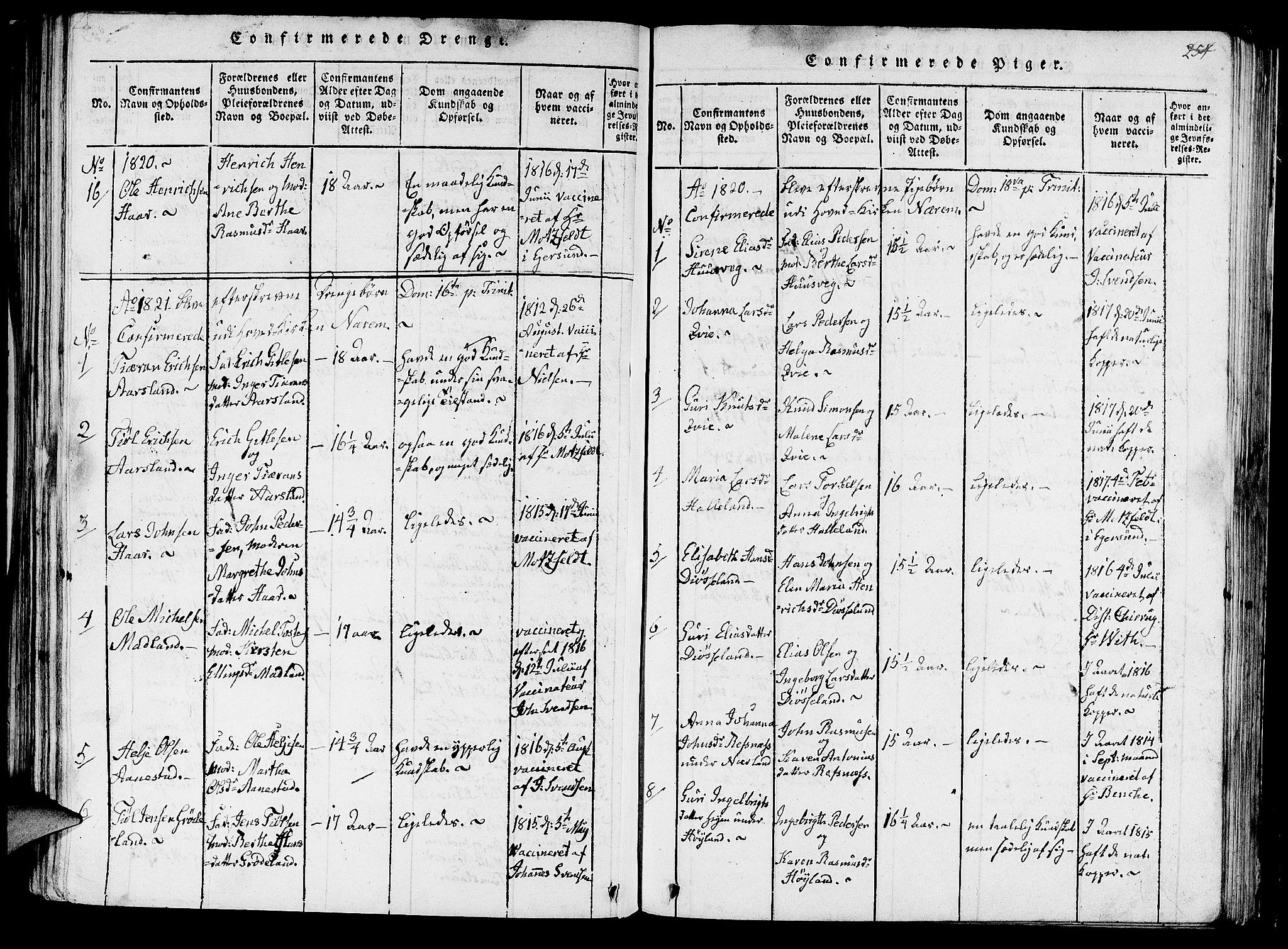 Hå sokneprestkontor, AV/SAST-A-101801/001/30BA/L0003: Parish register (official) no. A 3, 1815-1825, p. 254