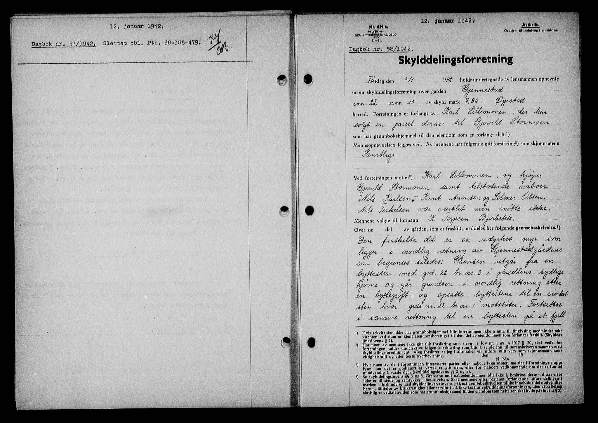Nedenes sorenskriveri, AV/SAK-1221-0006/G/Gb/Gba/L0049: Mortgage book no. A-III, 1941-1942, Diary no: : 58/1942