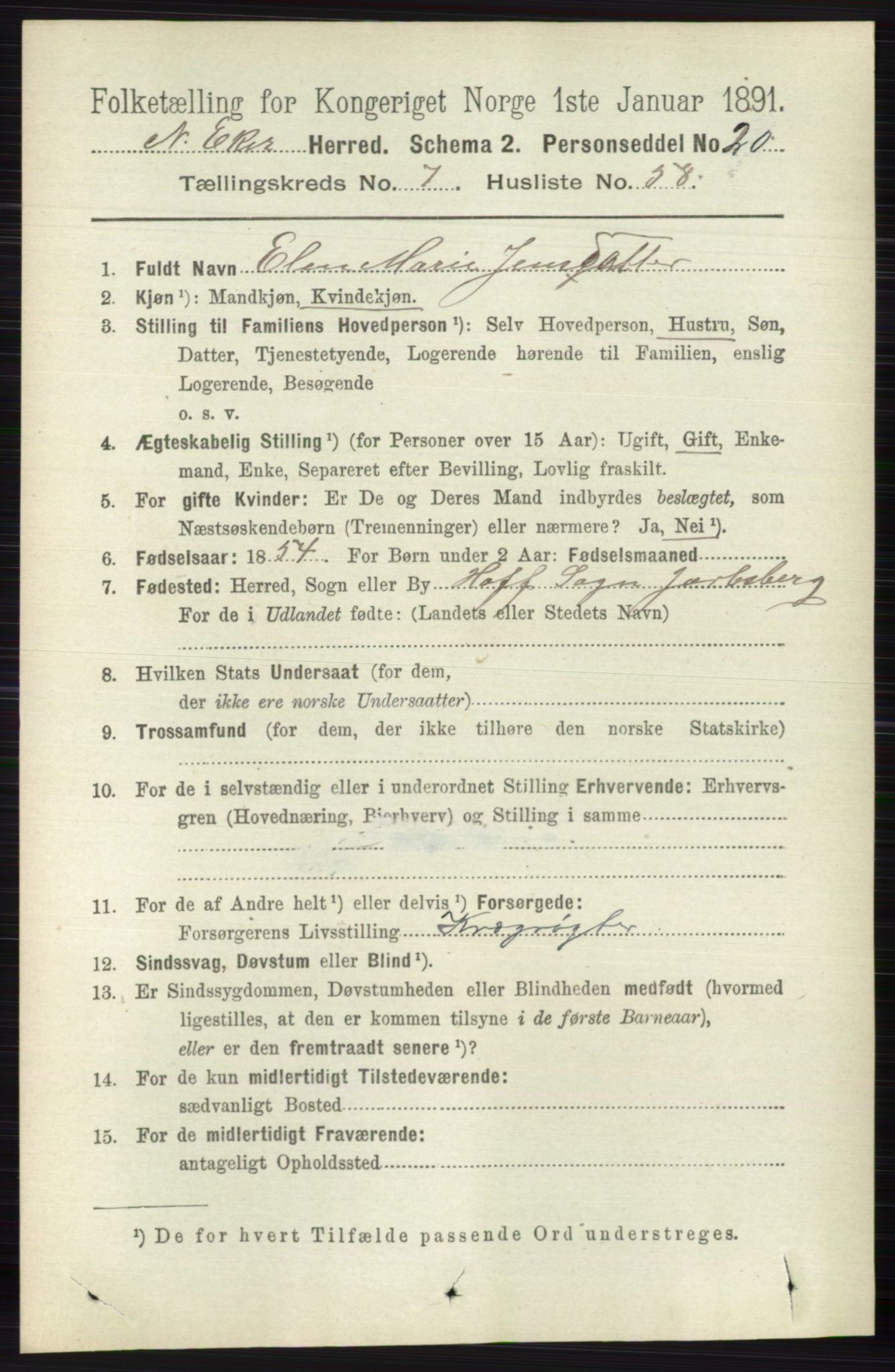 RA, 1891 census for 0625 Nedre Eiker, 1891, p. 3835