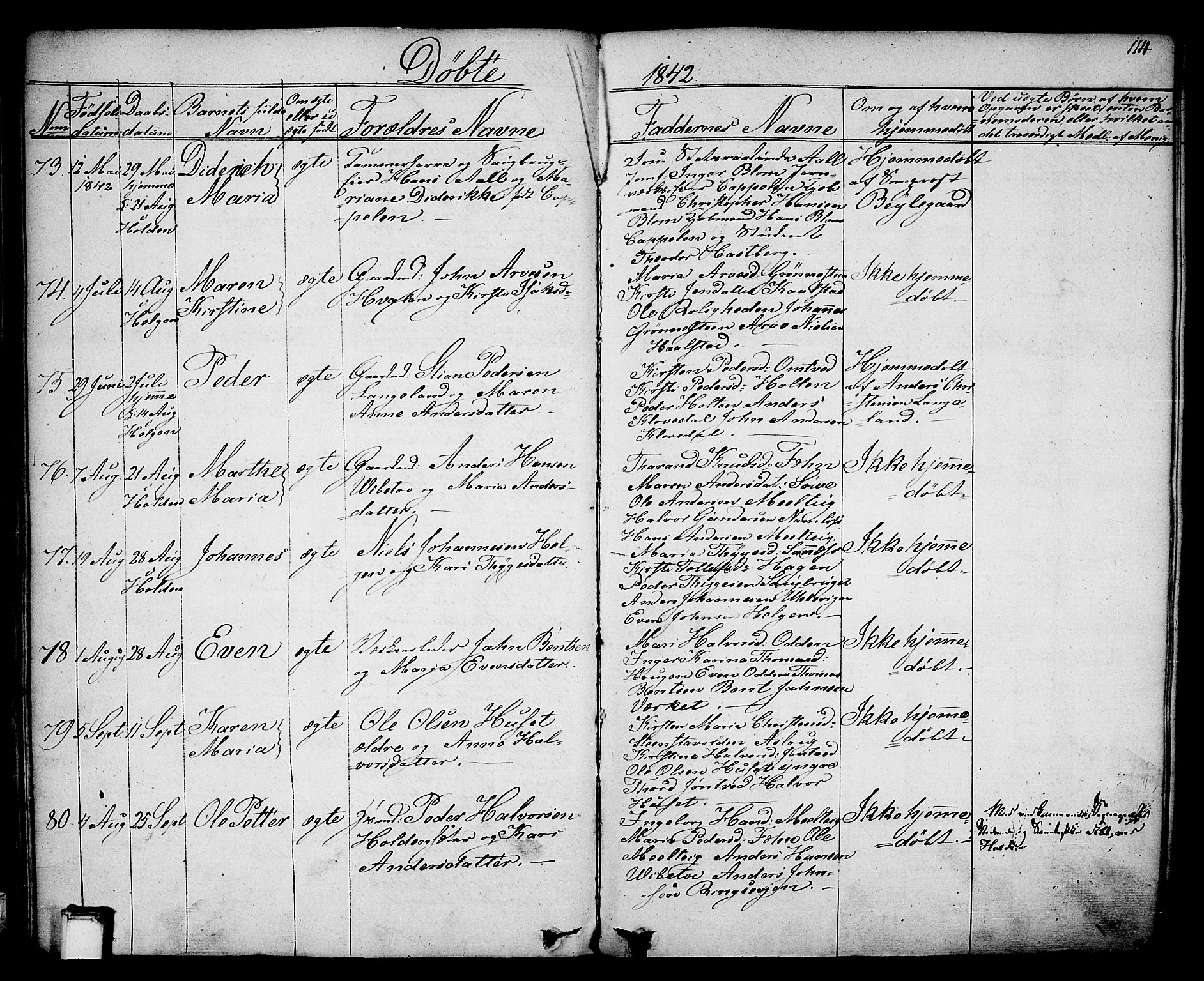 Holla kirkebøker, SAKO/A-272/F/Fa/L0004: Parish register (official) no. 4, 1830-1848, p. 114