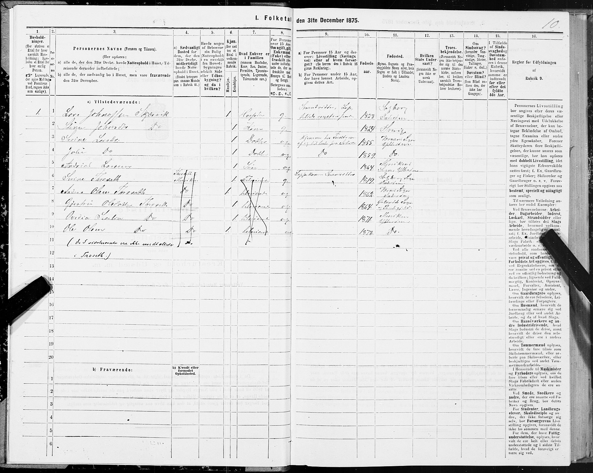 SAT, 1875 census for 1722P Ytterøy, 1875, p. 3010