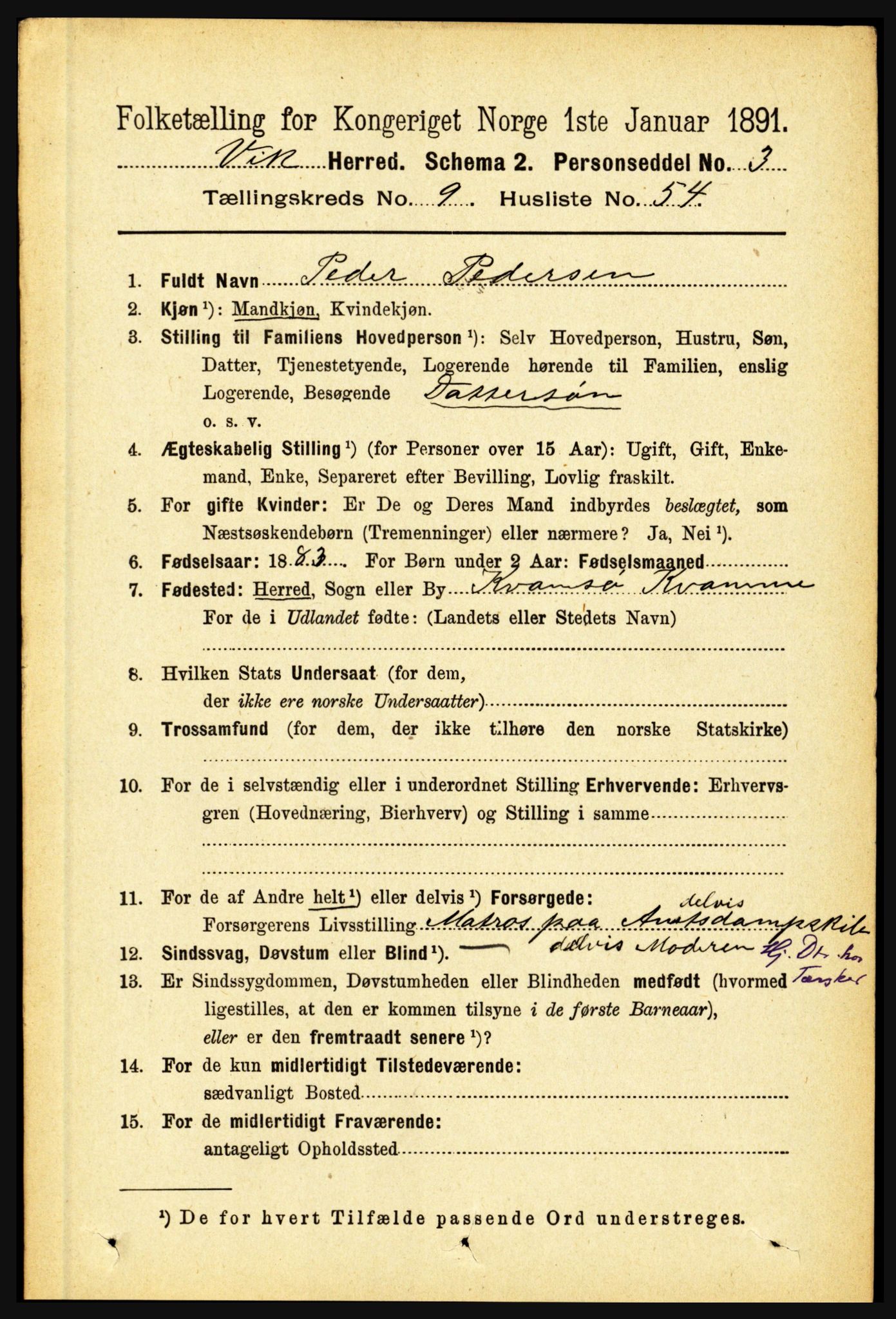 RA, 1891 census for 1417 Vik, 1891, p. 4307