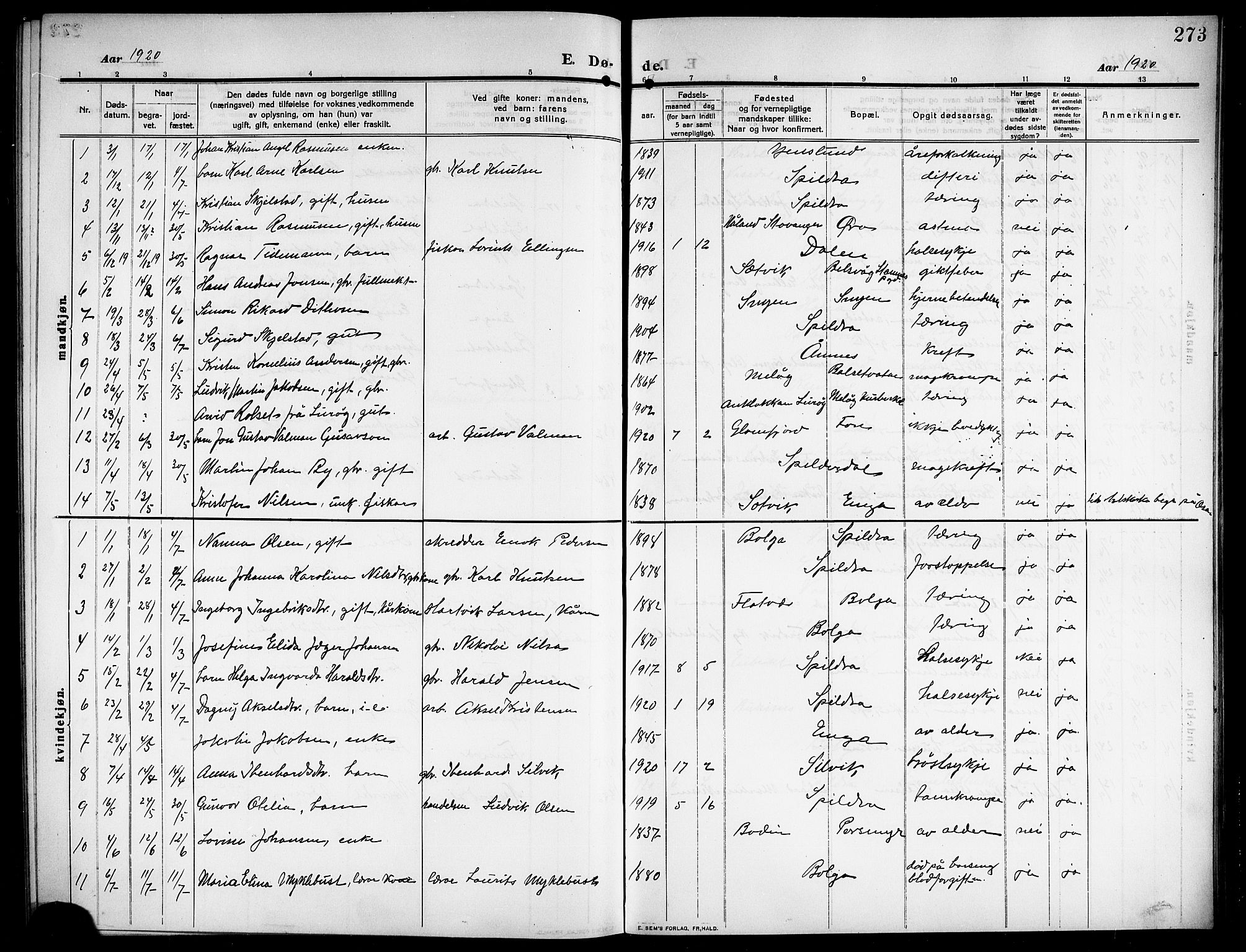 Ministerialprotokoller, klokkerbøker og fødselsregistre - Nordland, SAT/A-1459/843/L0639: Parish register (copy) no. 843C08, 1908-1924, p. 273