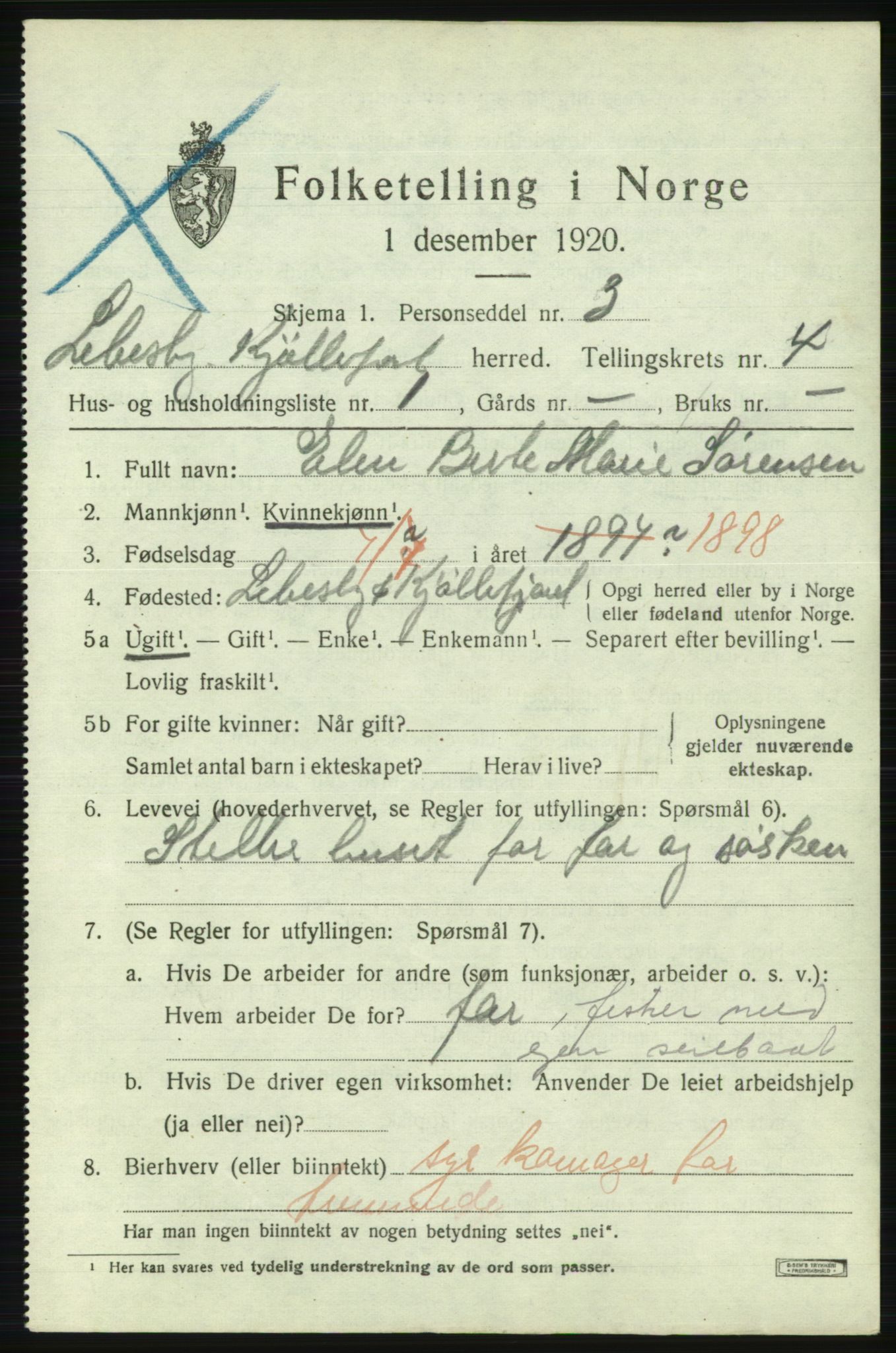 SATØ, 1920 census for Lebesby, 1920, p. 1633