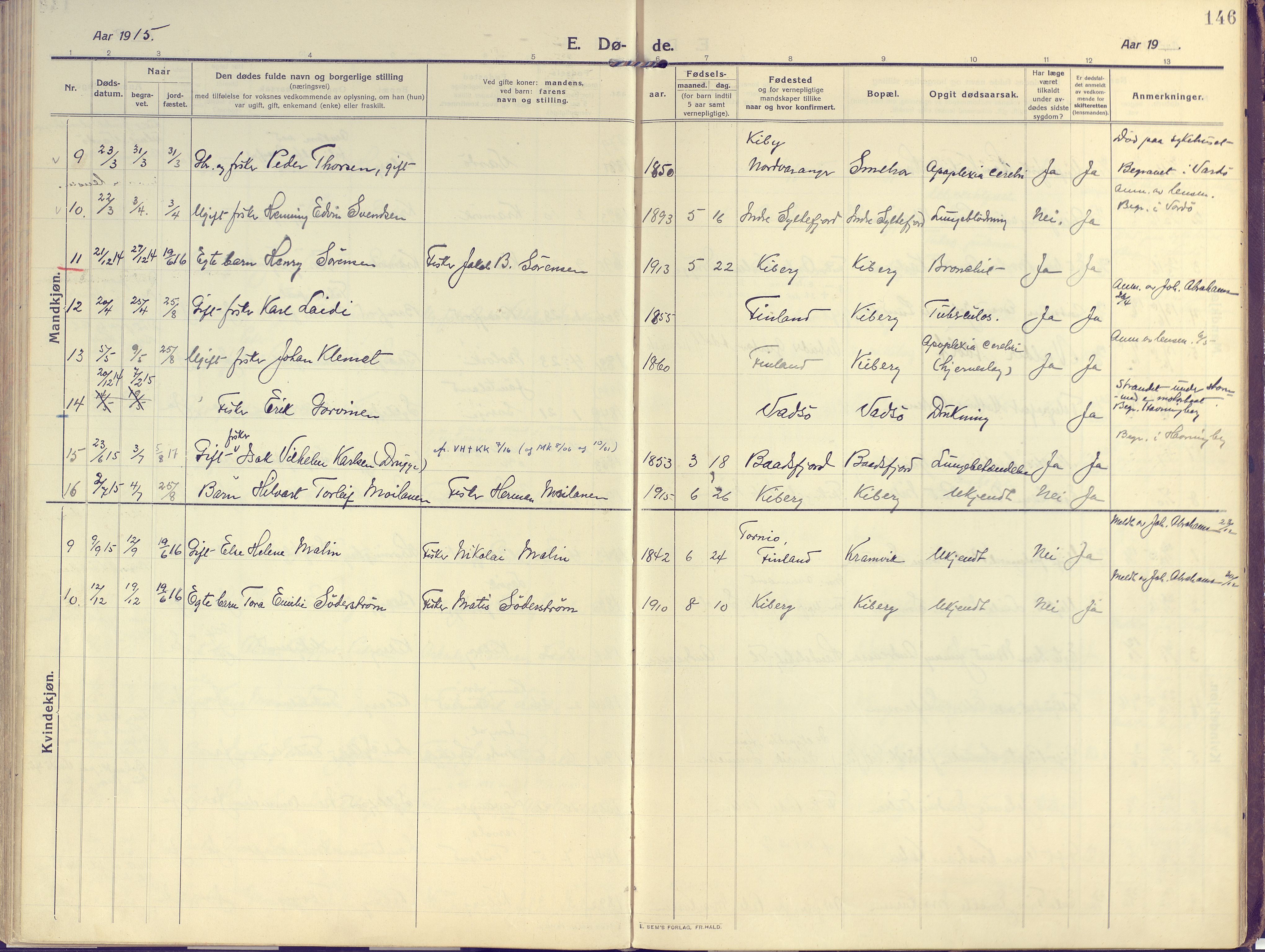 Vardø sokneprestkontor, AV/SATØ-S-1332/H/Ha/L0013kirke: Parish register (official) no. 13, 1912-1928, p. 146