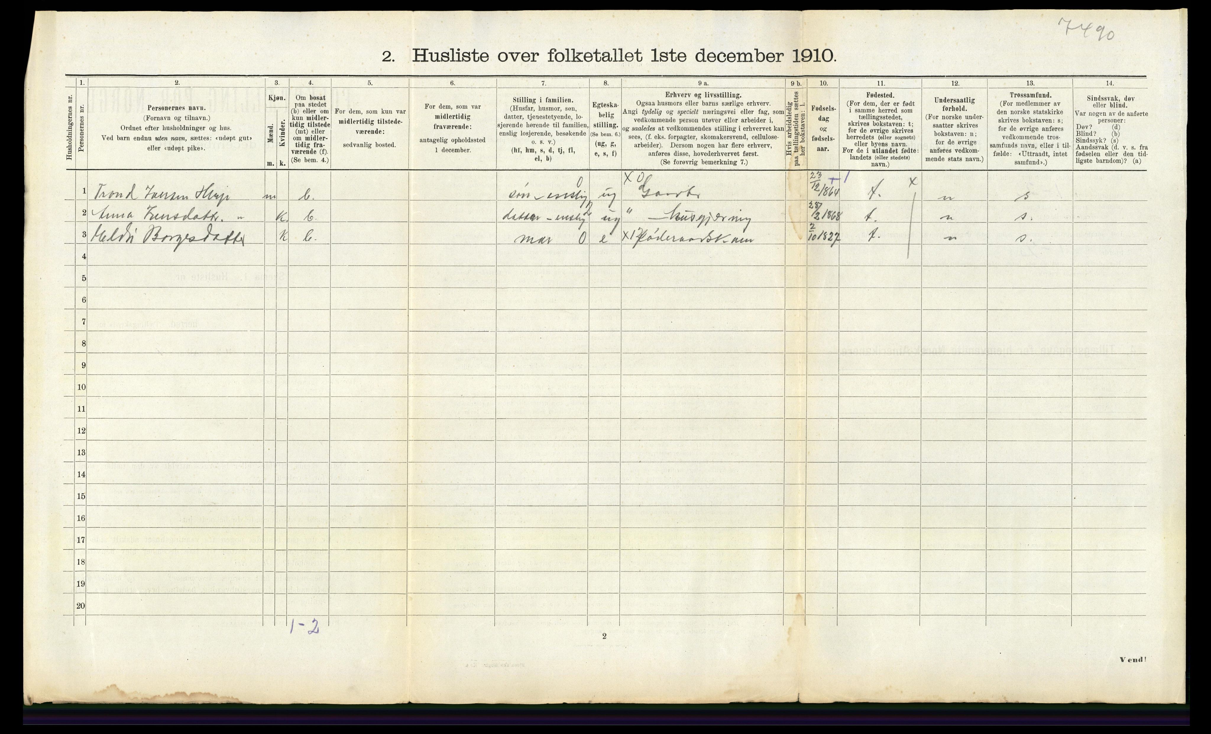 RA, 1910 census for Veøy, 1910, p. 487