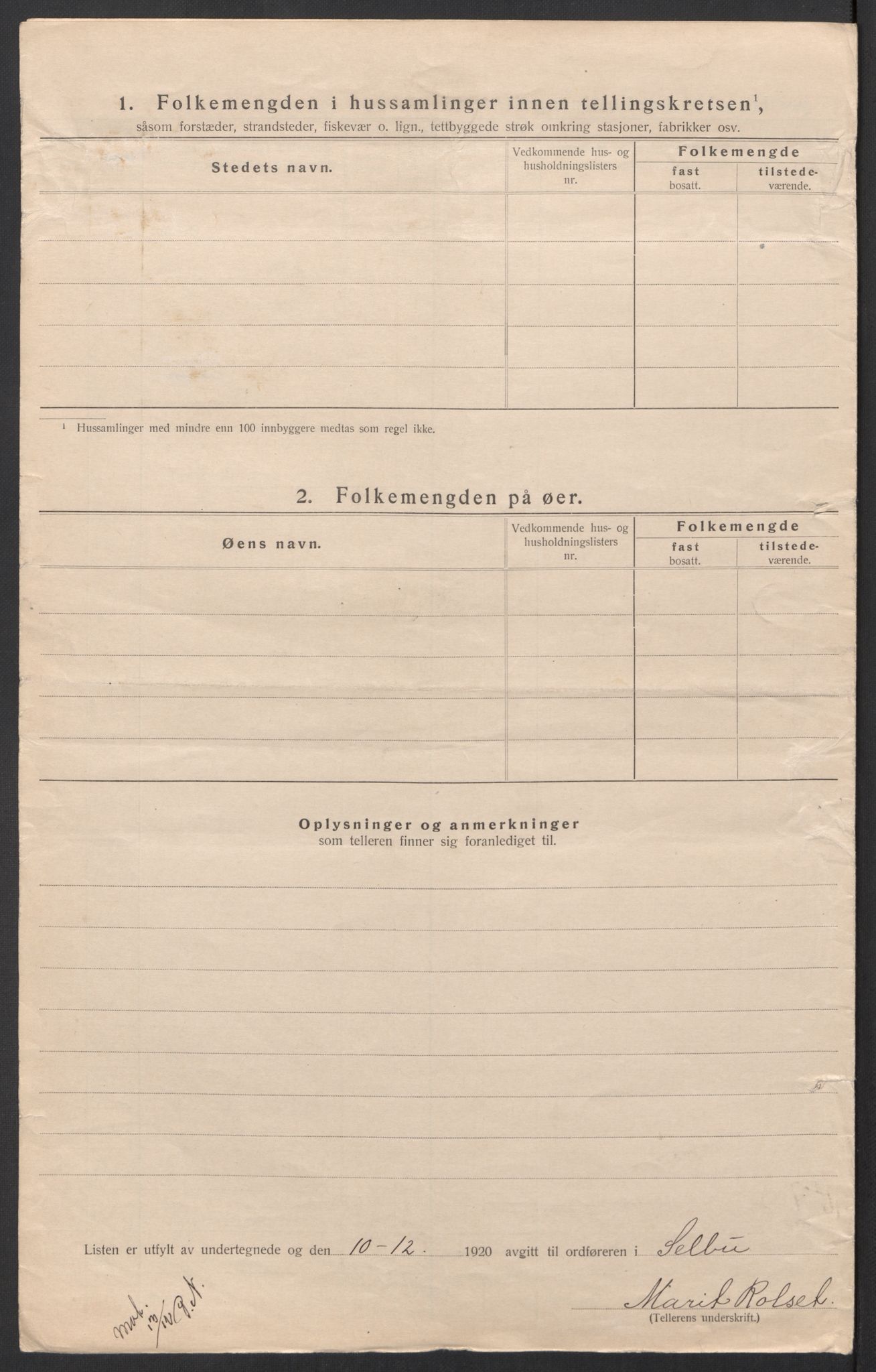 SAT, 1920 census for Selbu, 1920, p. 40