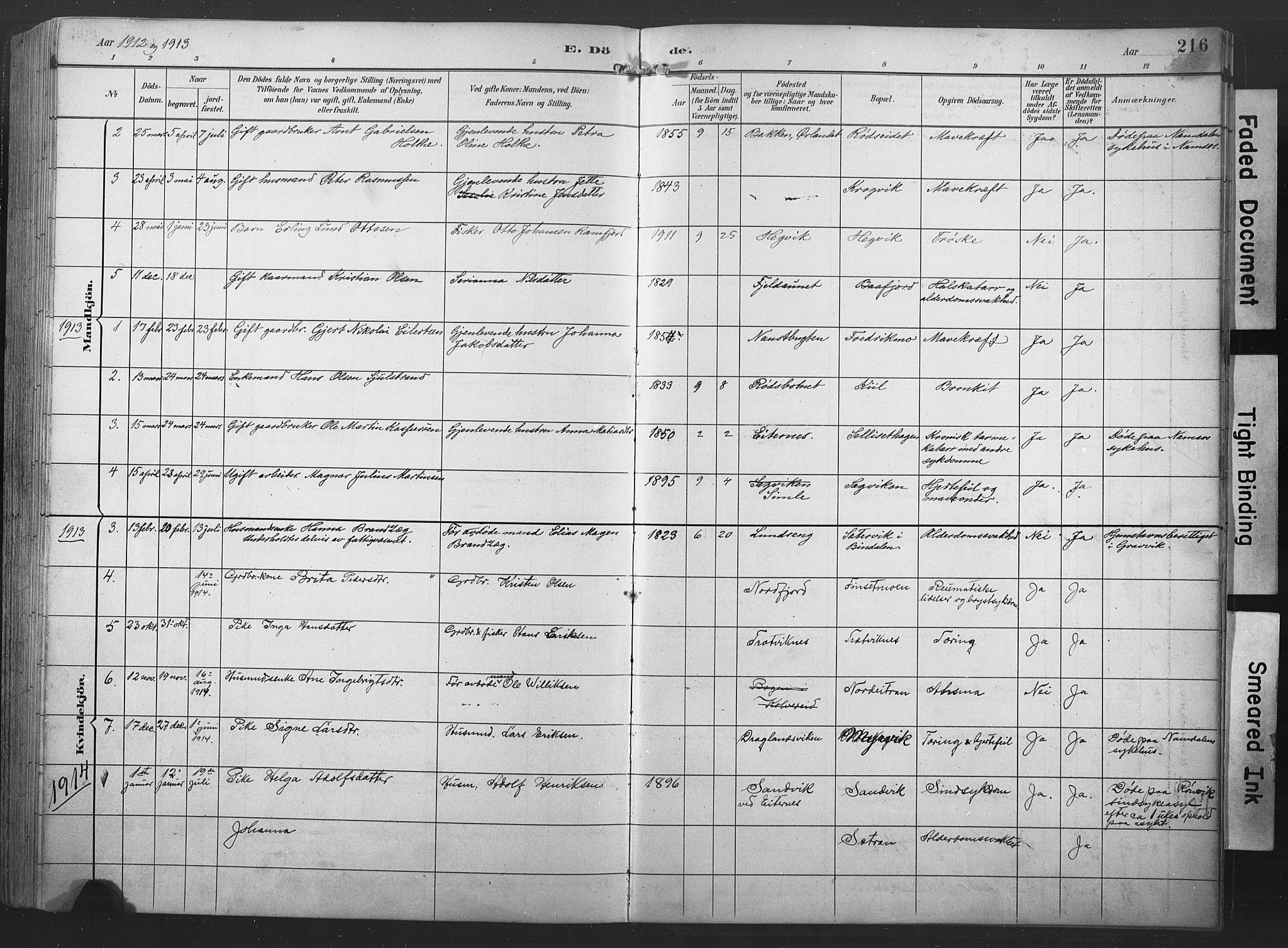 Ministerialprotokoller, klokkerbøker og fødselsregistre - Nord-Trøndelag, SAT/A-1458/789/L0706: Parish register (copy) no. 789C01, 1888-1931, p. 216