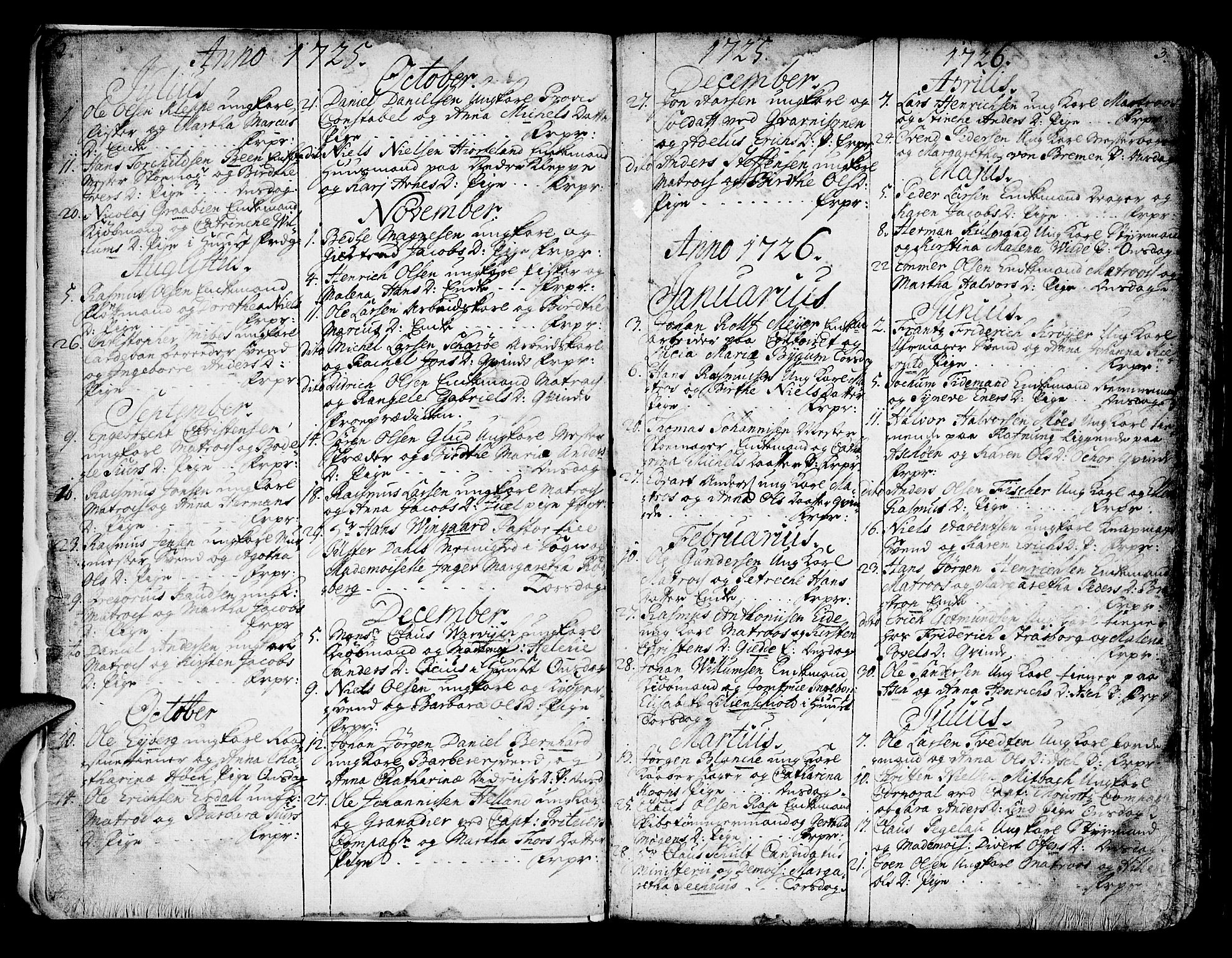 Domkirken sokneprestembete, AV/SAB-A-74801/H/Haa/L0007: Parish register (official) no. A 7, 1725-1826, p. 2-3