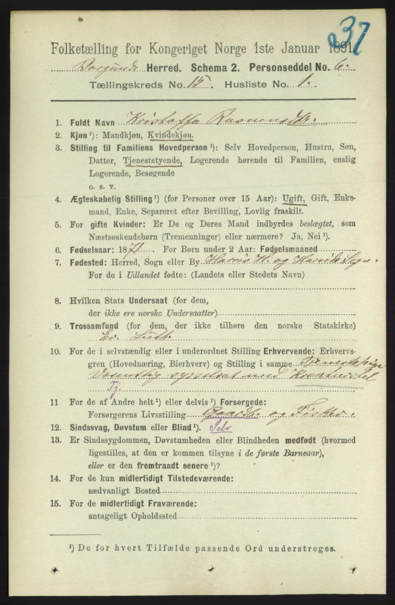 RA, 1891 census for 1531 Borgund, 1891, p. 4483