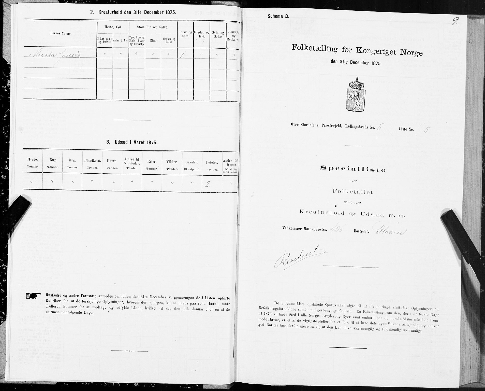 SAT, 1875 census for 1711P Øvre Stjørdal, 1875, p. 3009