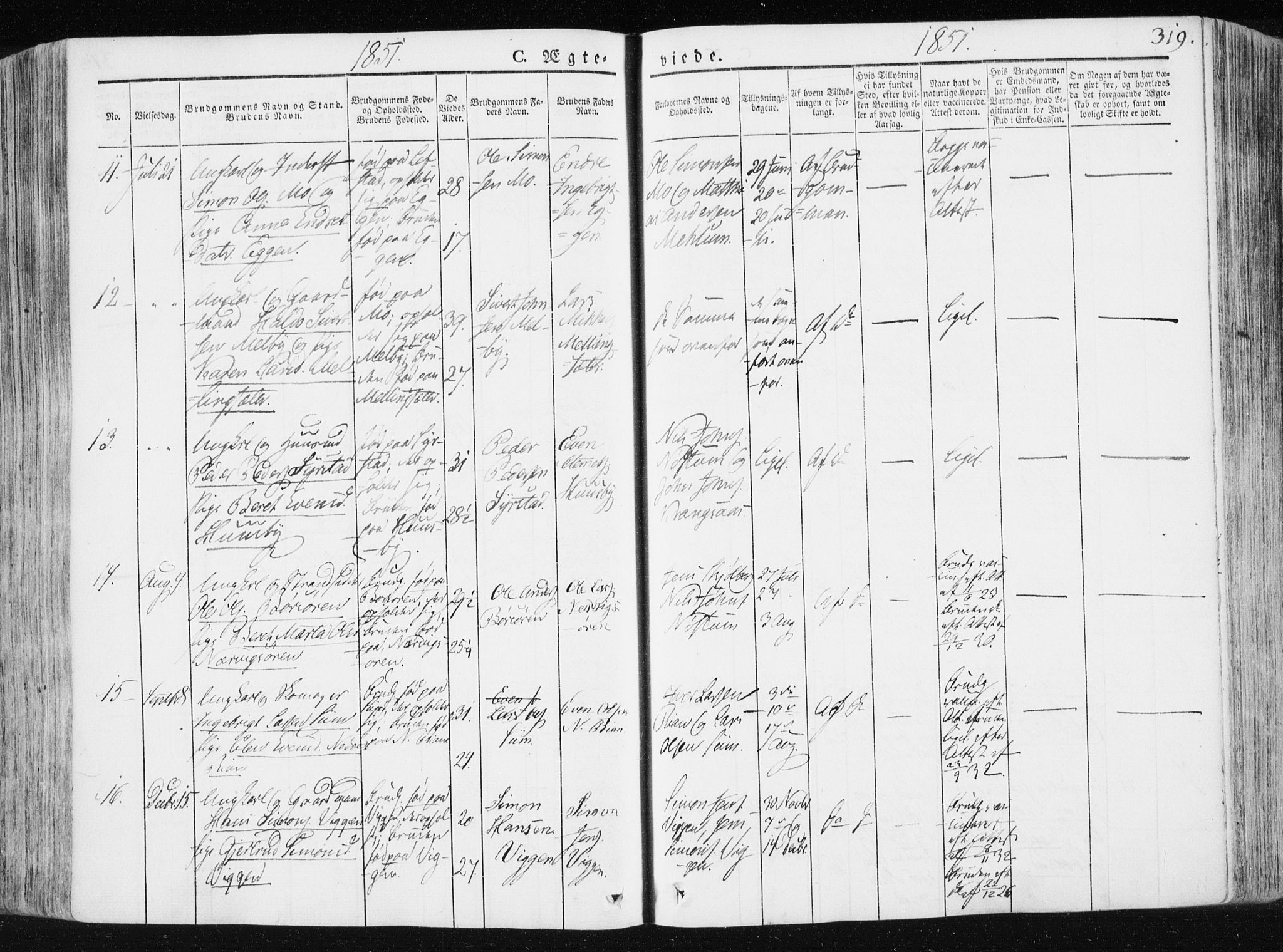 Ministerialprotokoller, klokkerbøker og fødselsregistre - Sør-Trøndelag, AV/SAT-A-1456/665/L0771: Parish register (official) no. 665A06, 1830-1856, p. 319