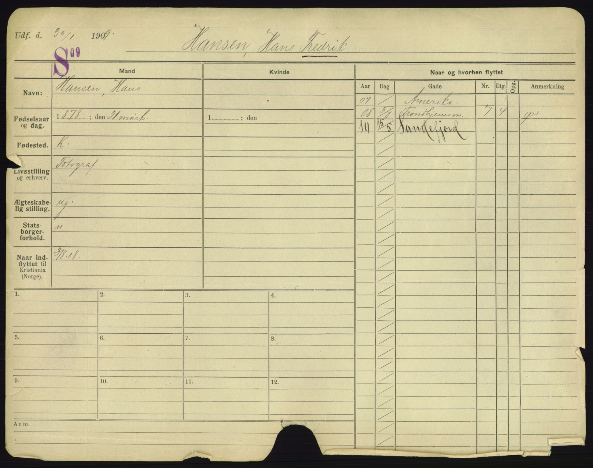 Oslo folkeregister, Registerkort, SAO/A-11715/F/Fa/Fac/L0004: Menn, 1906-1914, p. 1a